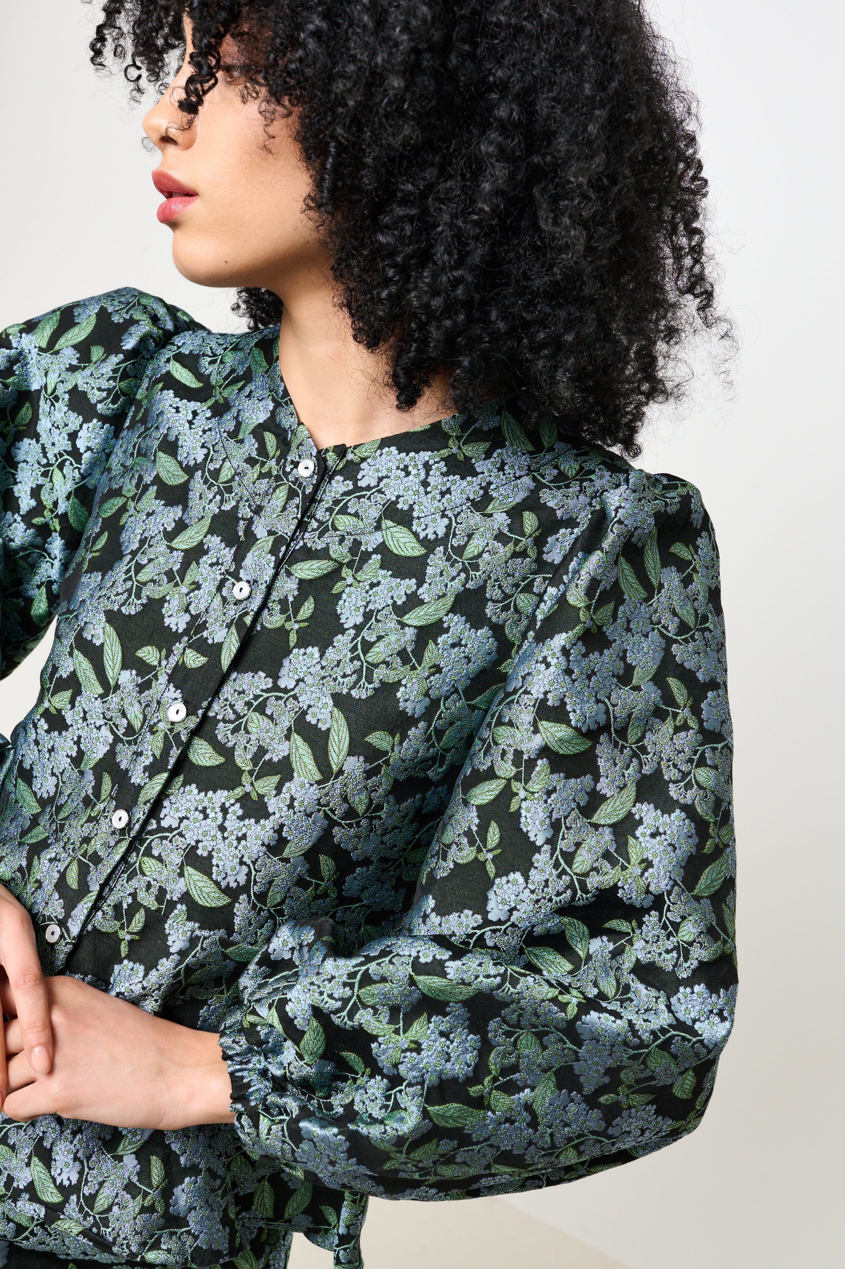 Clementine Blossom Jacquard Peplum Blouse - Image 7