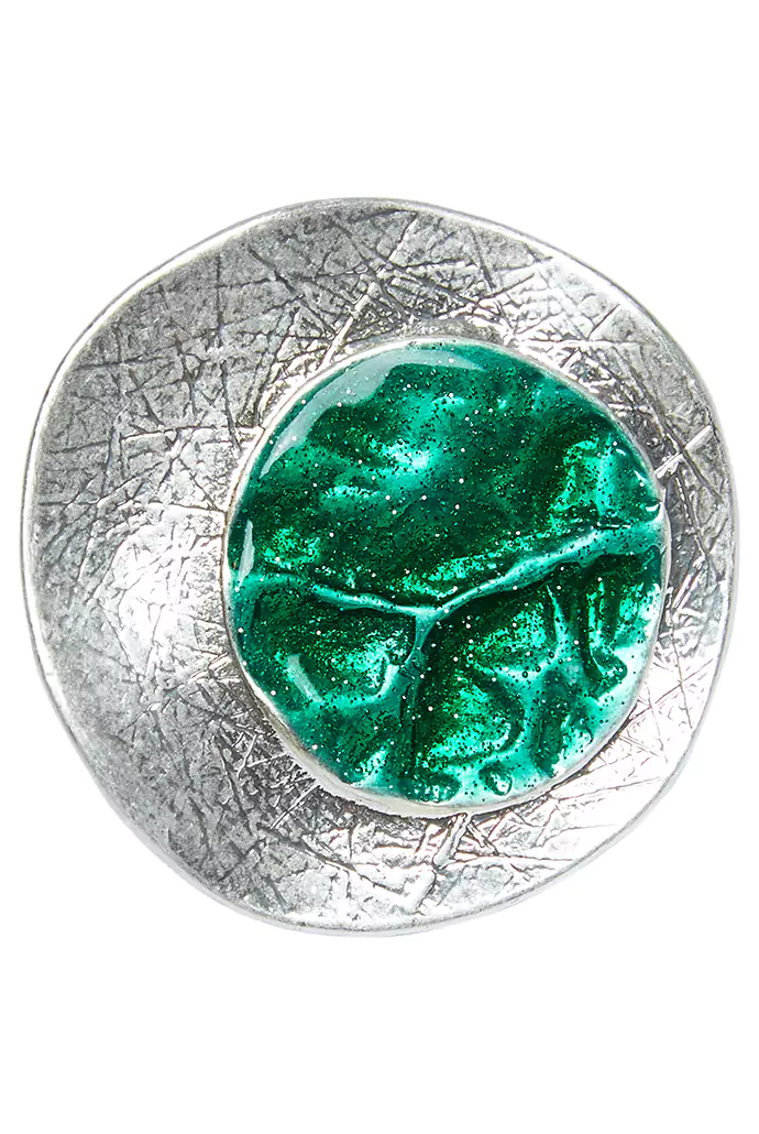 Cleo Green Enamelled Centre Silver Ring - Image 2