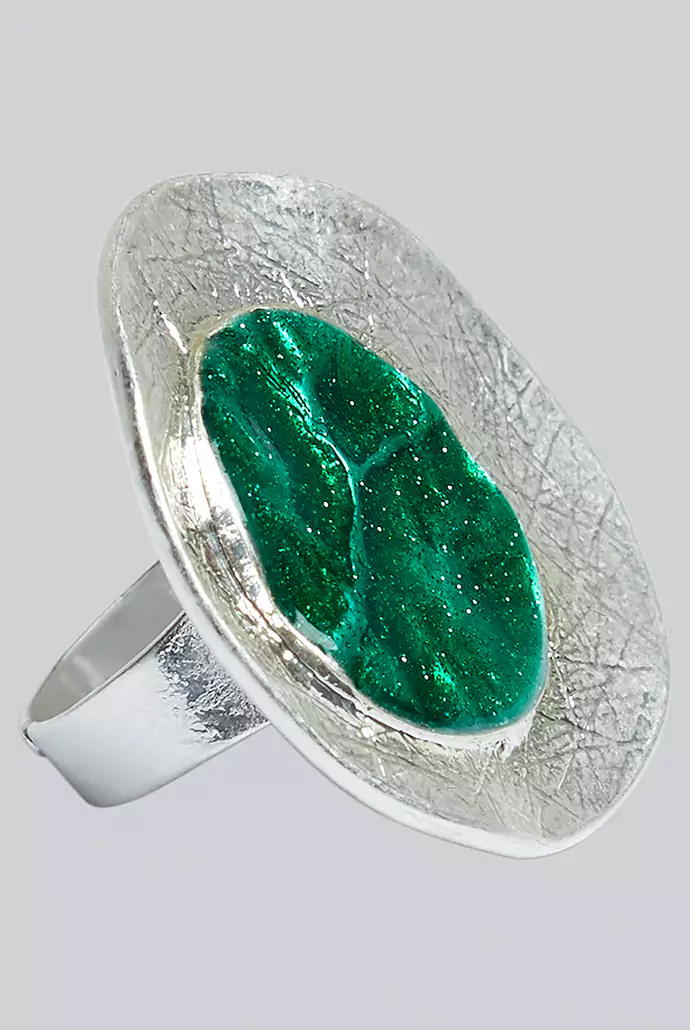 Cleo Green Enamelled Centre Silver Ring - Image 3