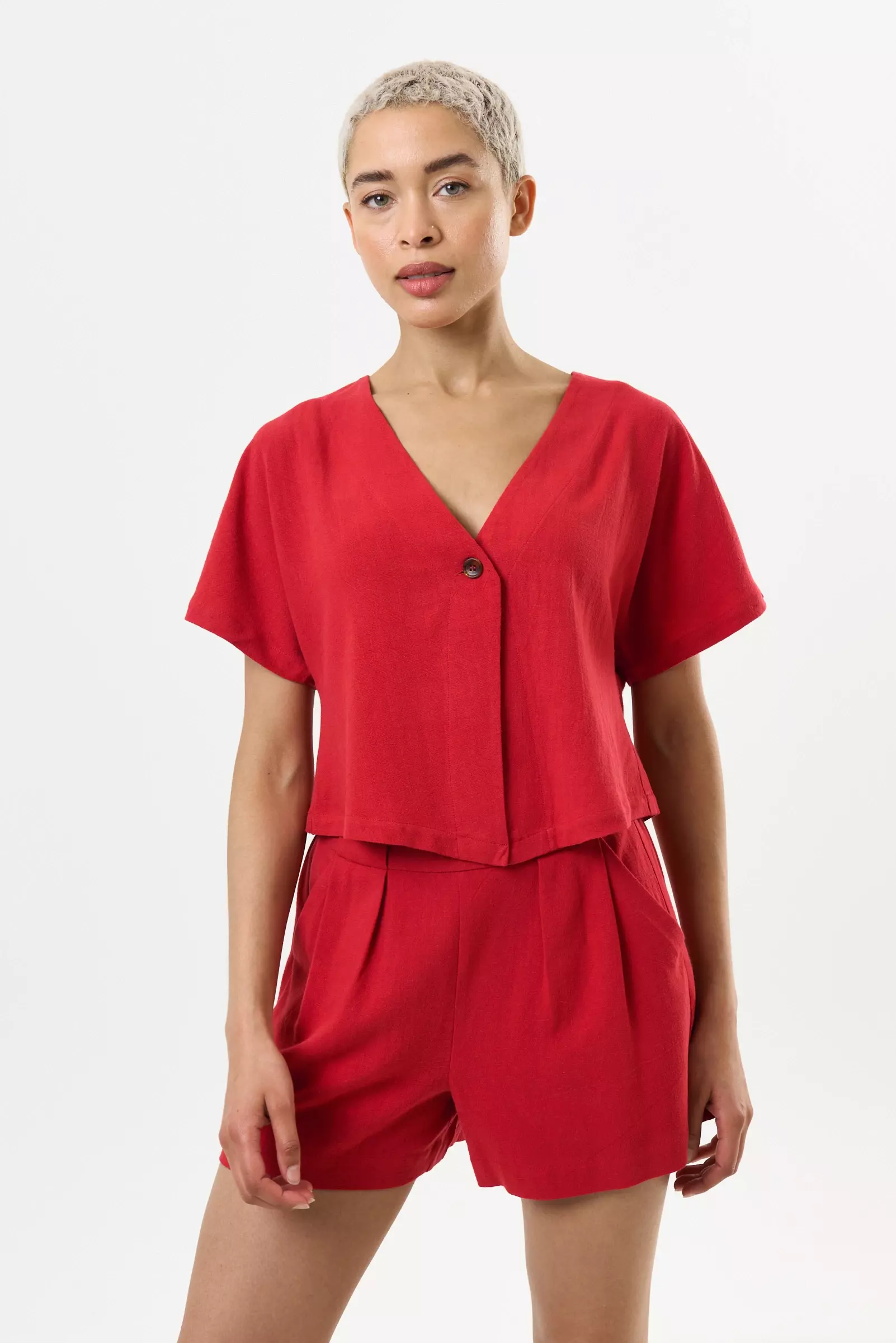 Cloe Linen Mix Waistcoat Top - Red - Image 2