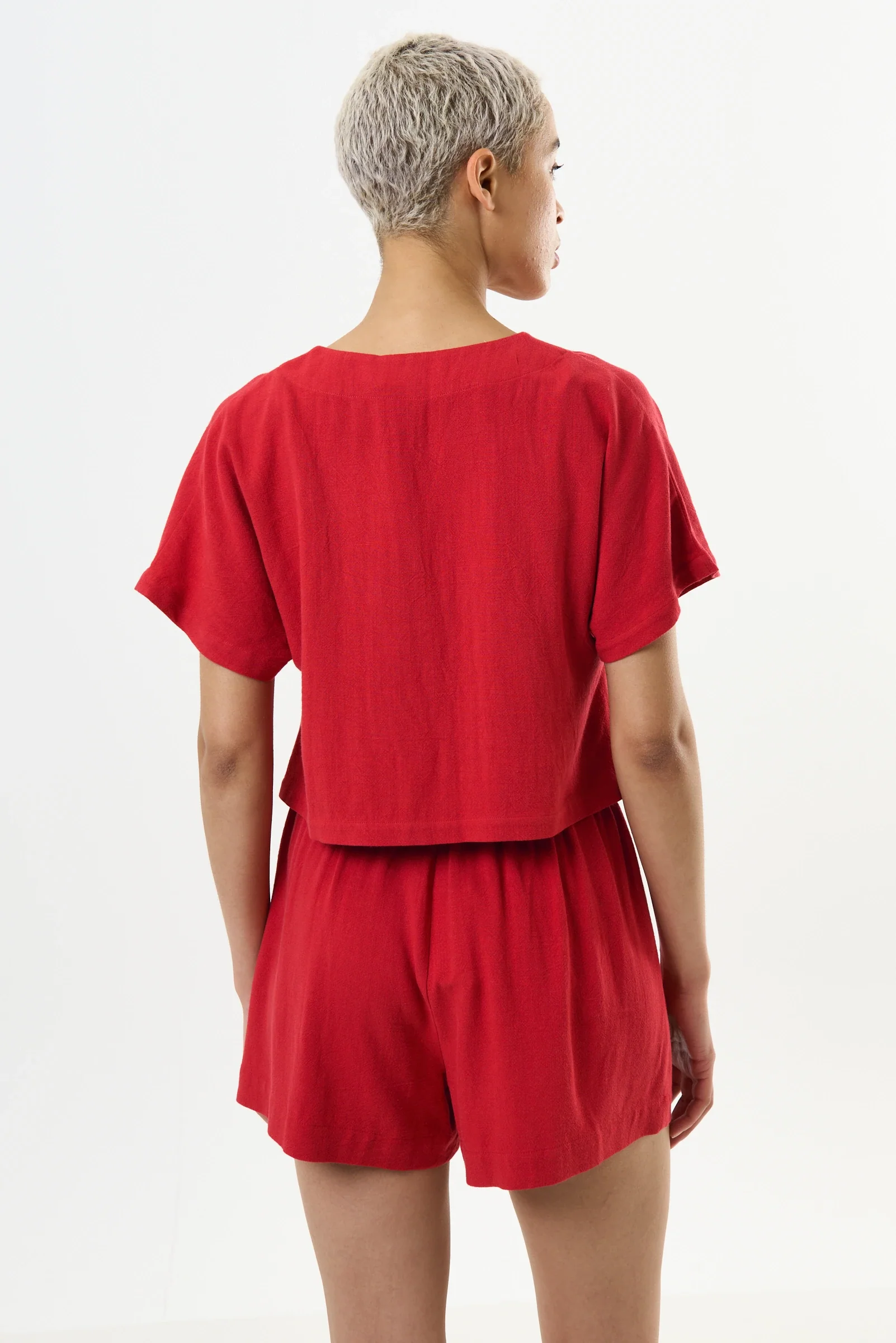 Cloe Linen Mix Waistcoat Top - Red - Image 3