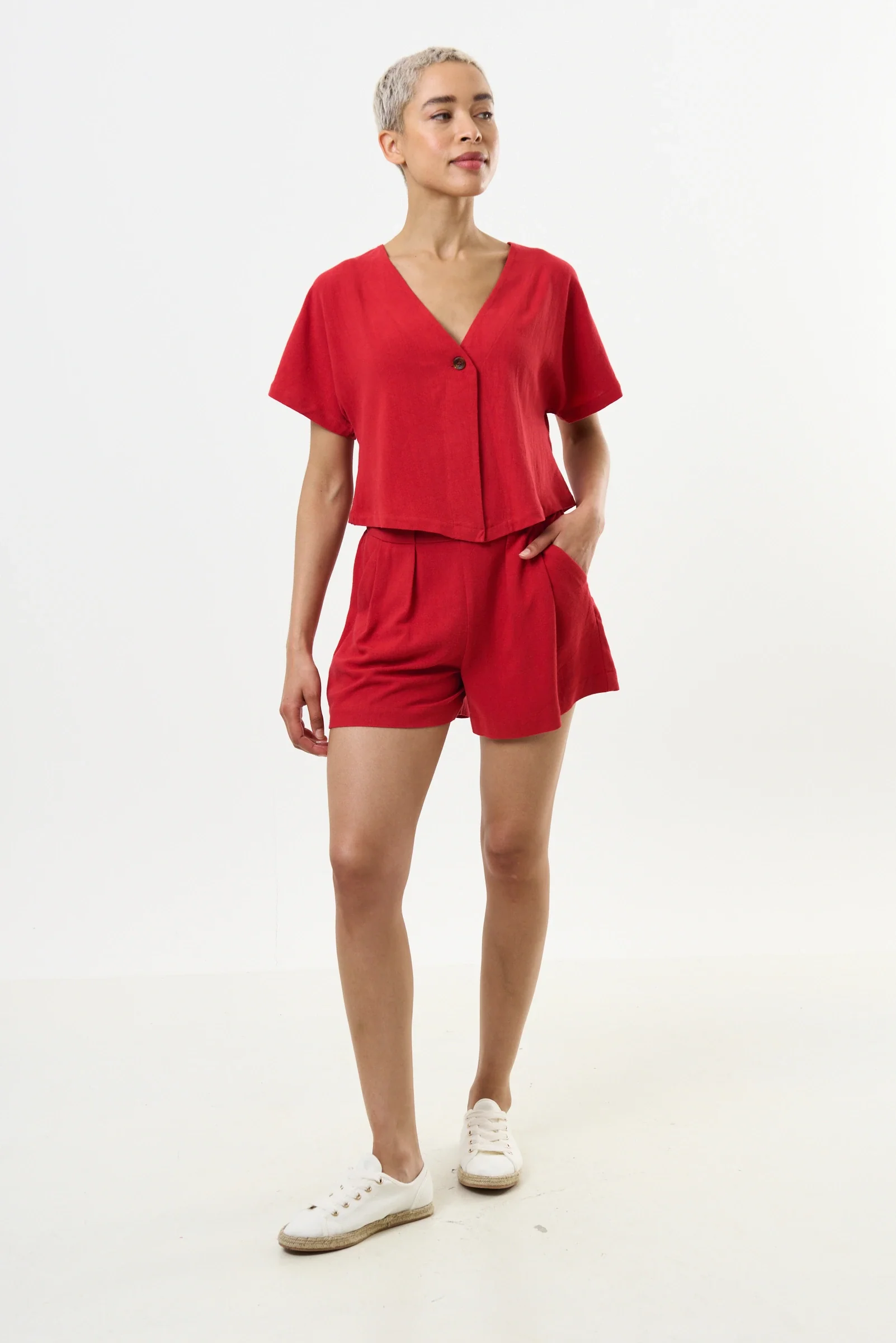 Cloe Linen Mix Waistcoat Top - Red - Image 4