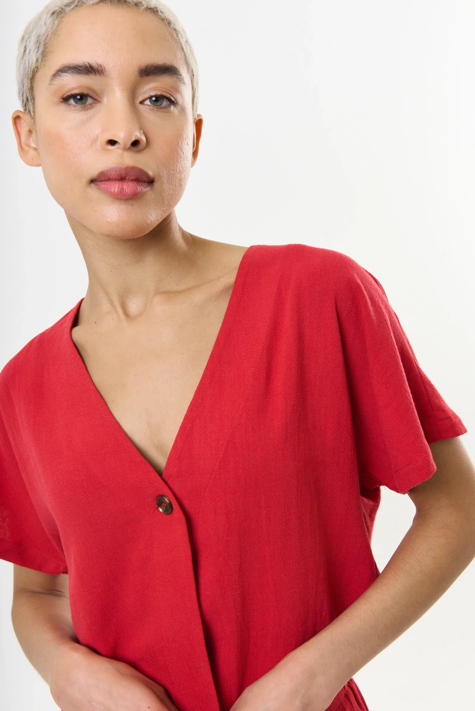 Cloe Linen Mix Waistcoat Top - Red - Image 5