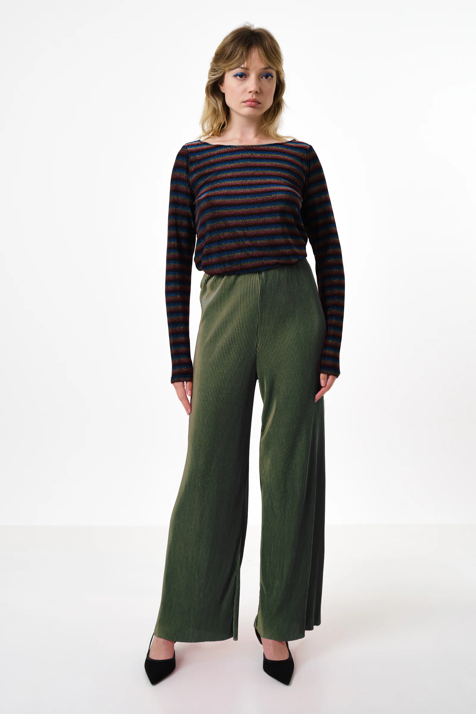 Clothide Pleated Wide Leg Trousers - Sage - Image 3