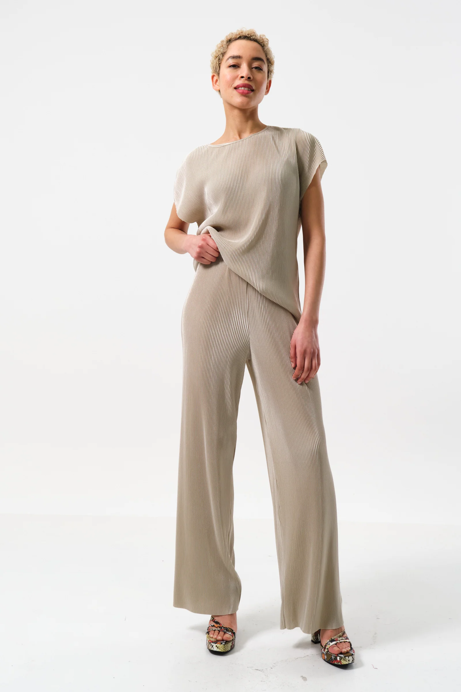 Clothide Pleated Wide Leg Trousers - Stone - Image 3