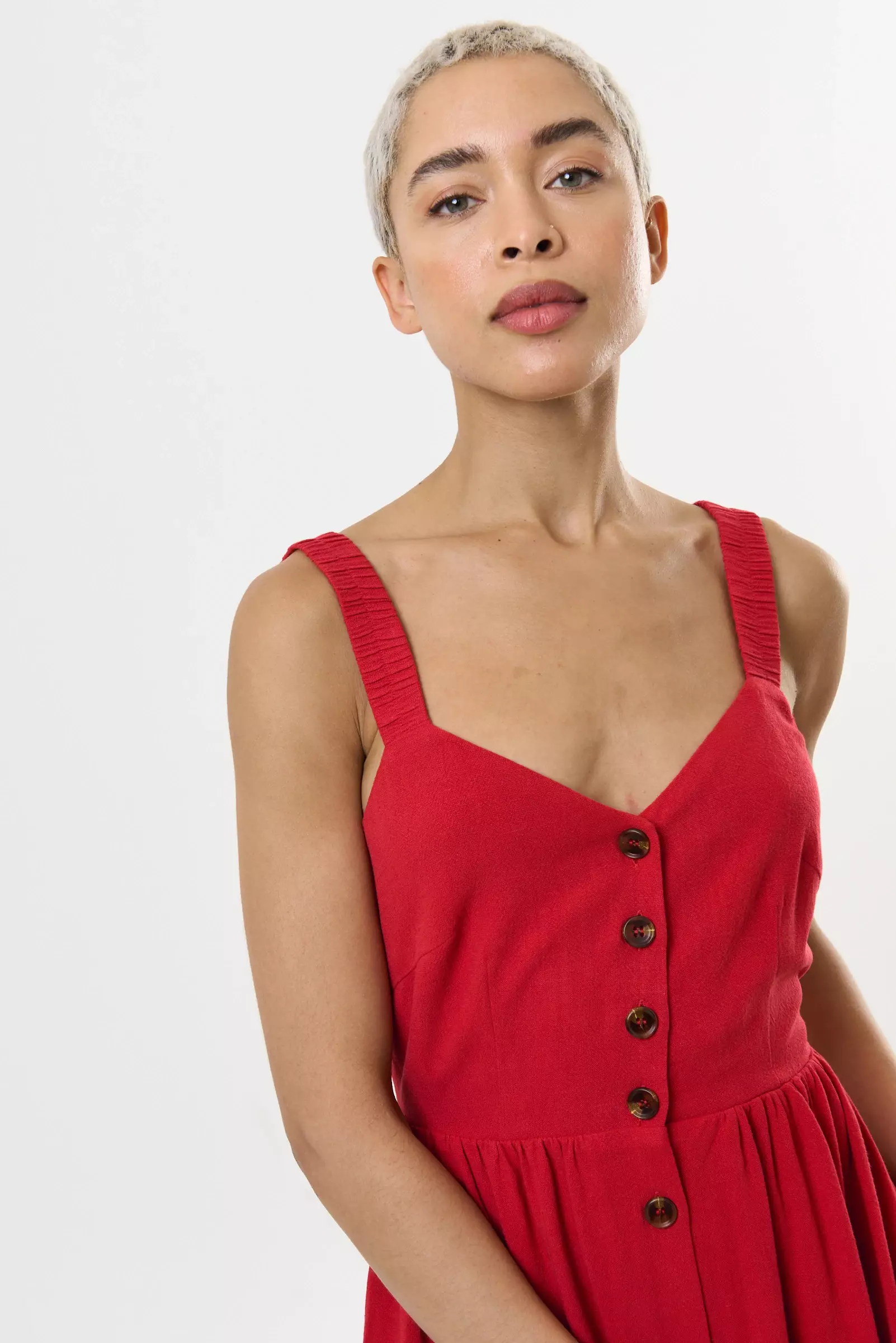 Clover Linen Mix Midi Sundress - Red - Image 3