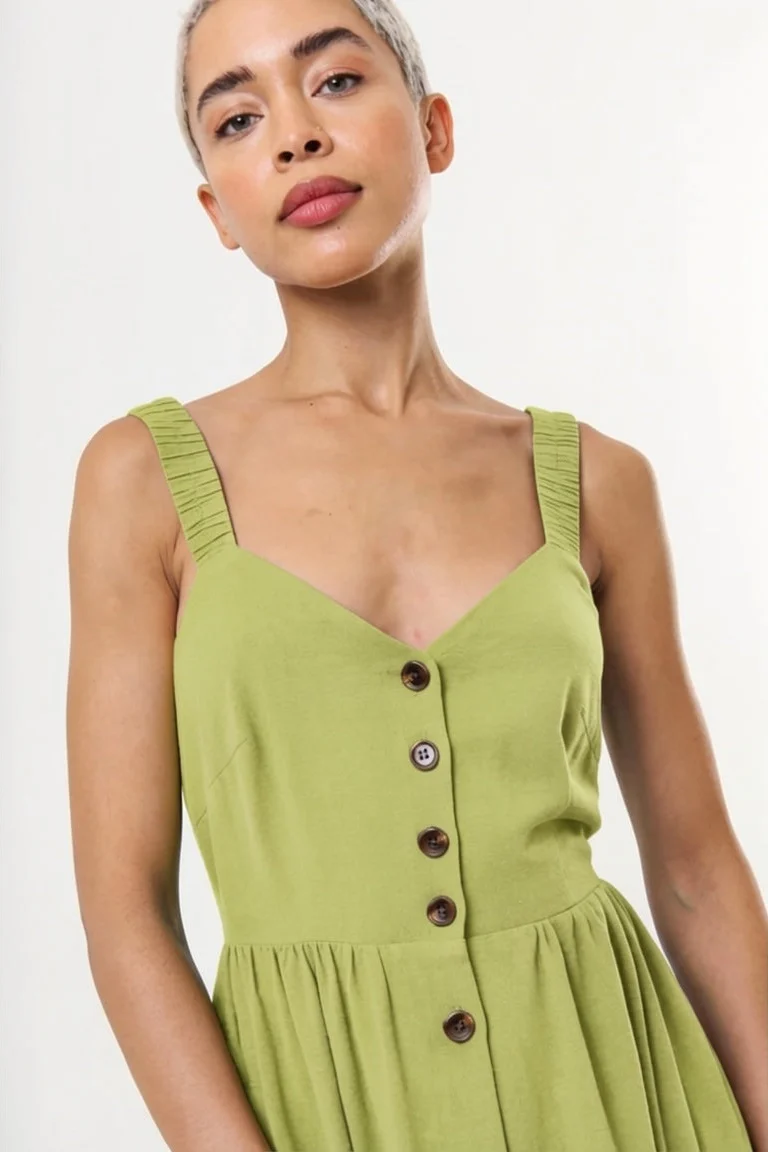 Clover Linen Mix Sundress - Avocado - Image 3