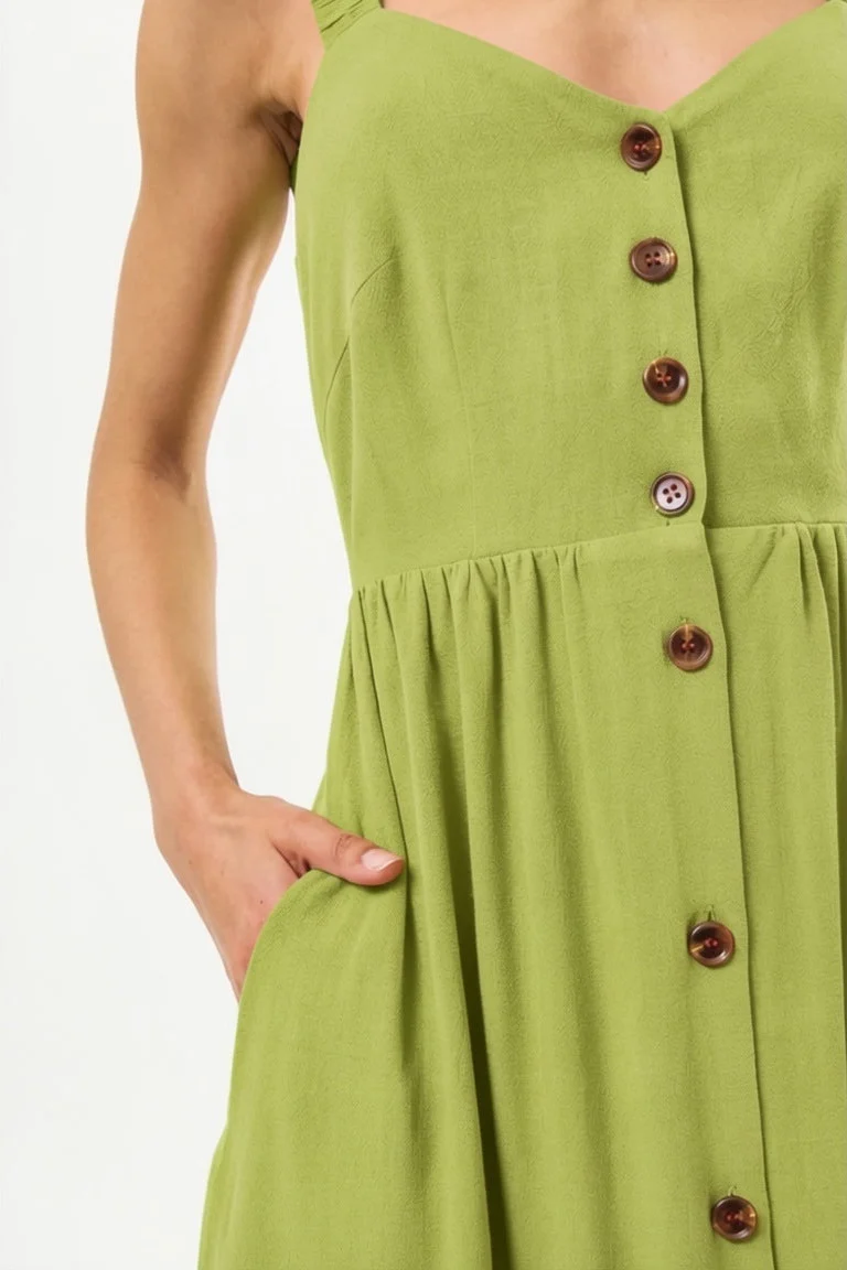 Clover Linen Mix Sundress - Avocado - Image 4