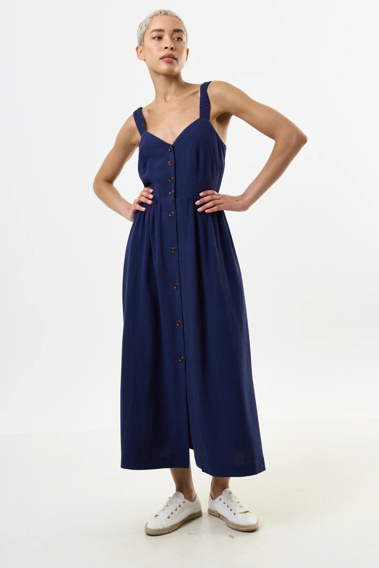Clover Linen Mix Midi Sundress Navy - Image 4