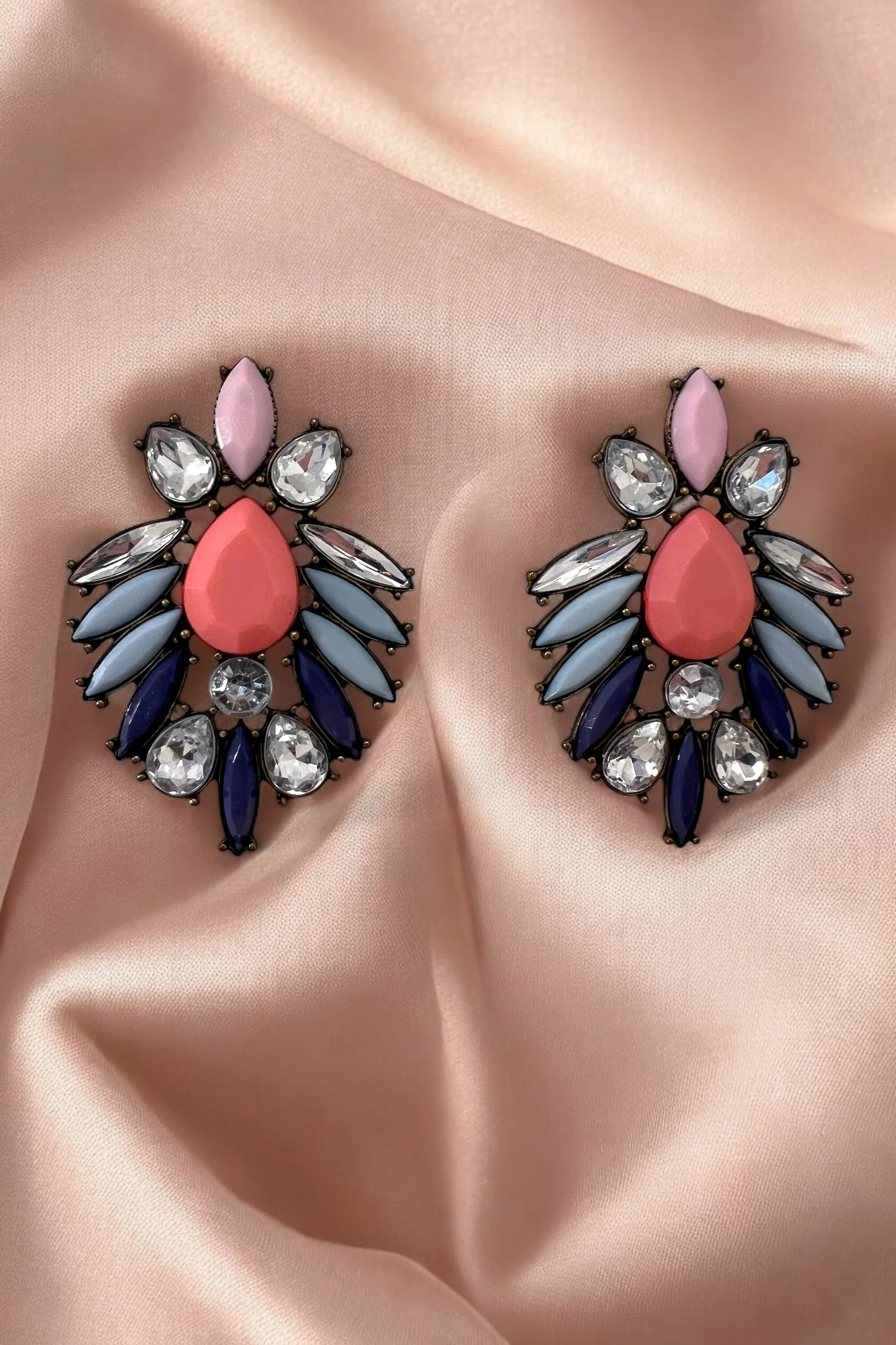 Coral and Blue Stone Statement Earrings - Image 2