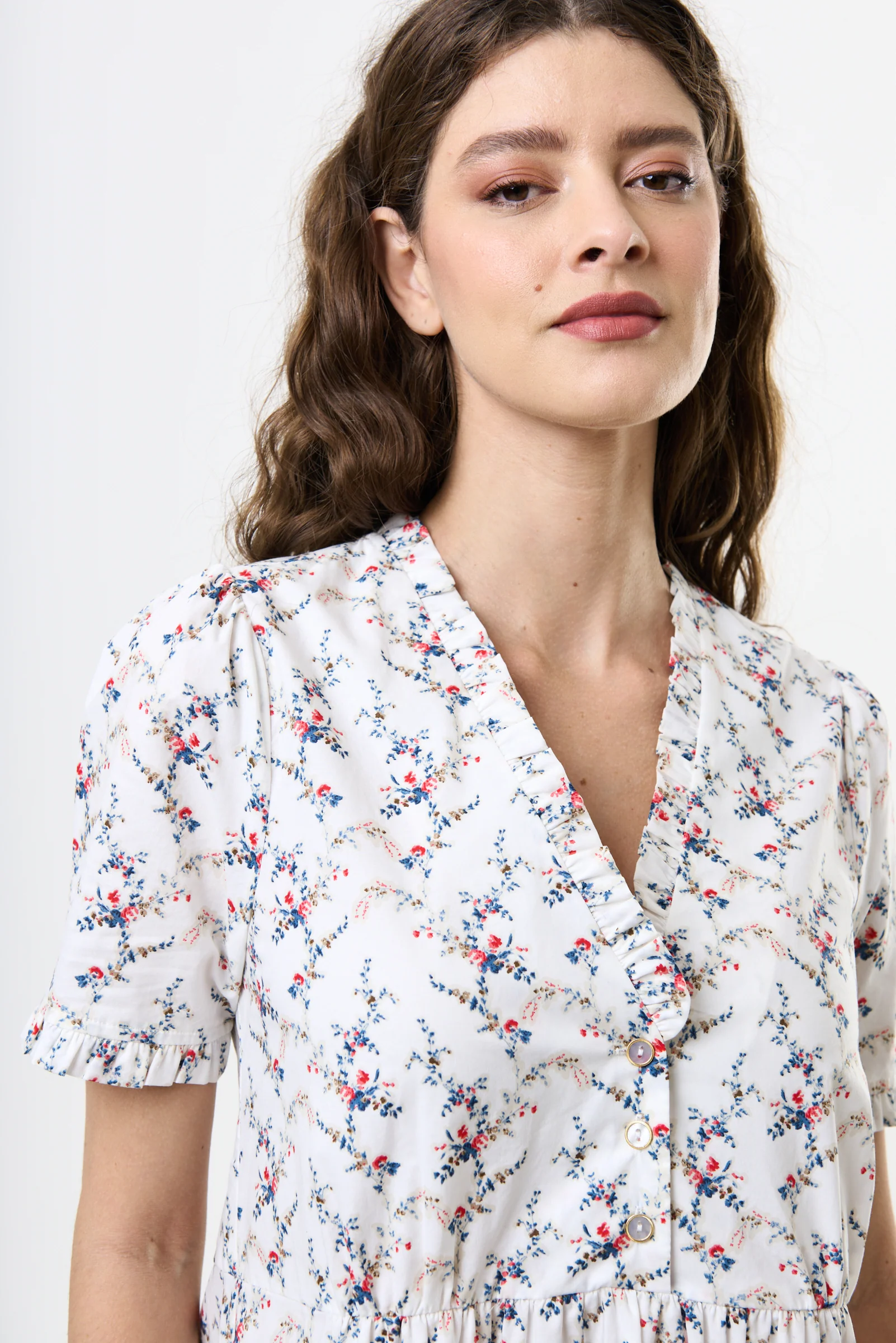 Cosima Regency Print Frill V-Neck Mini Dress - Image 4