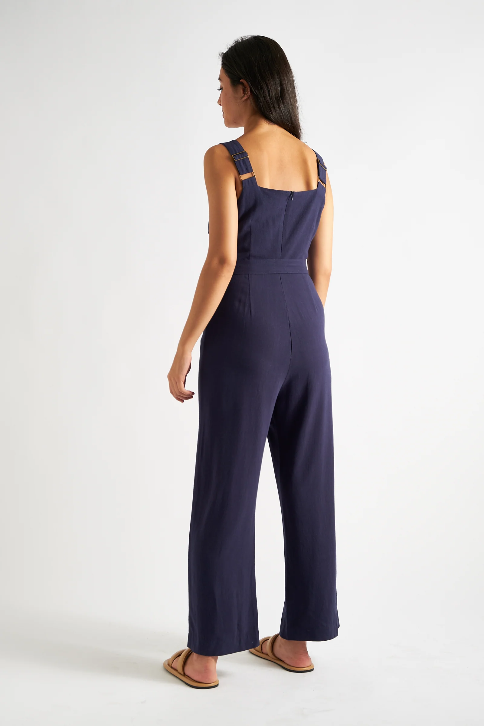Dawson Linen Mix Strappy Jumpsuit - Navy - Image 2