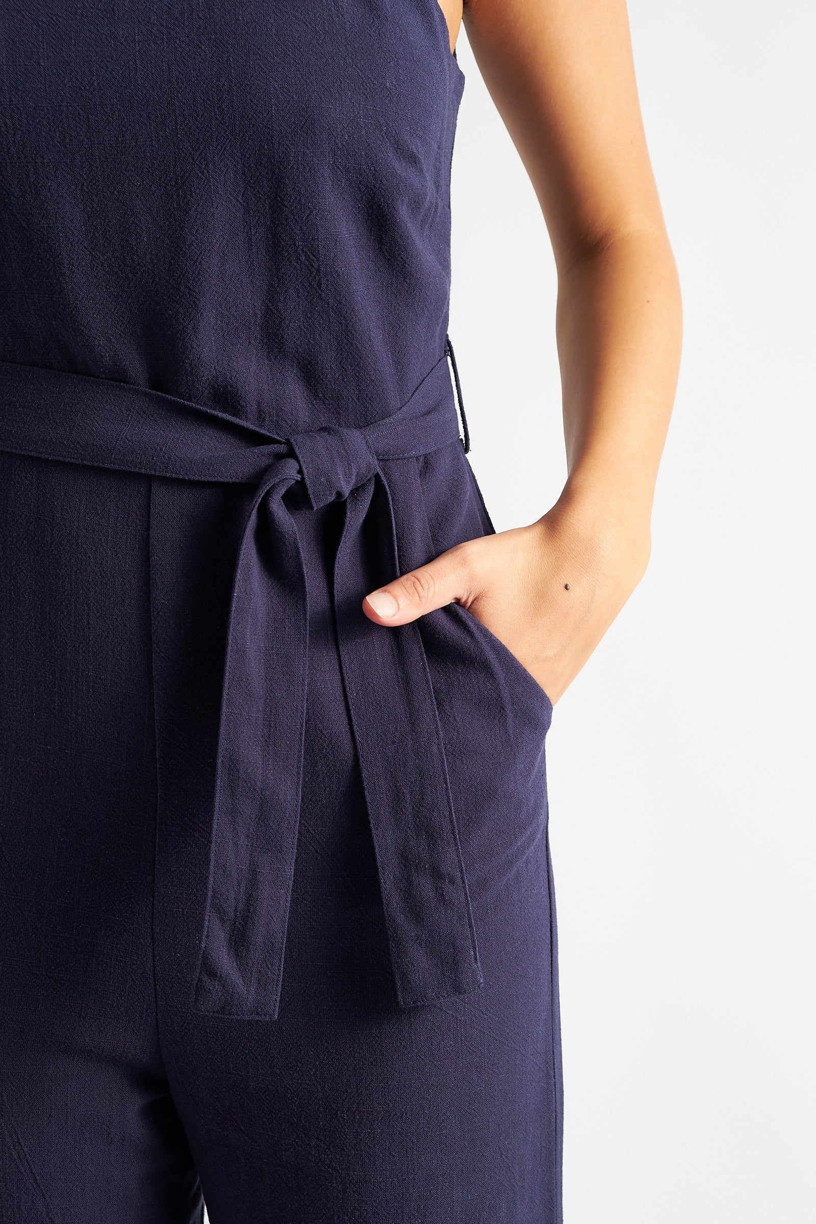 Dawson Linen Mix Strappy Jumpsuit - Navy - Image 3