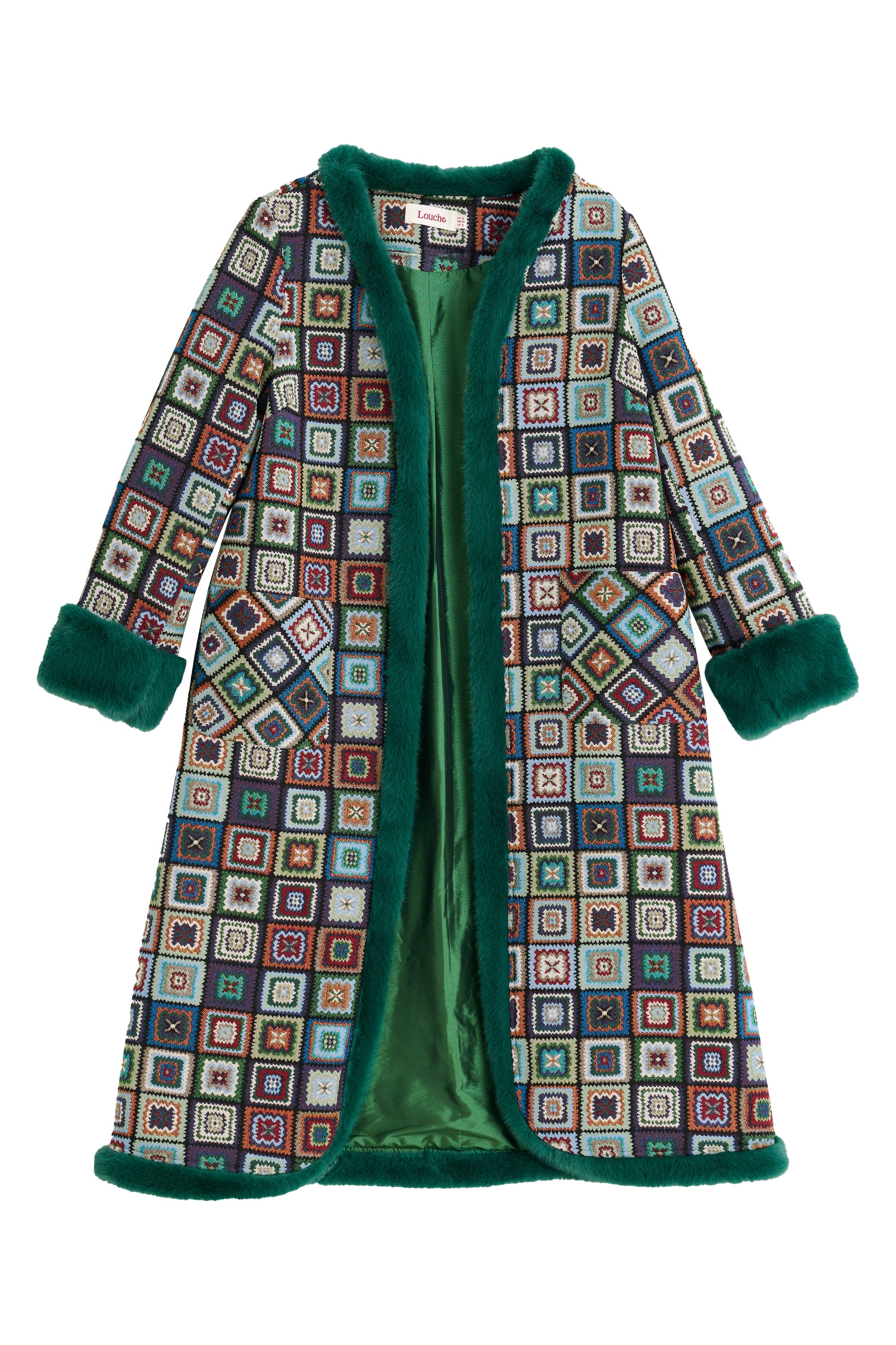 Delphia 70'S Patch Jacquard Fur Trim Coat - Image 9