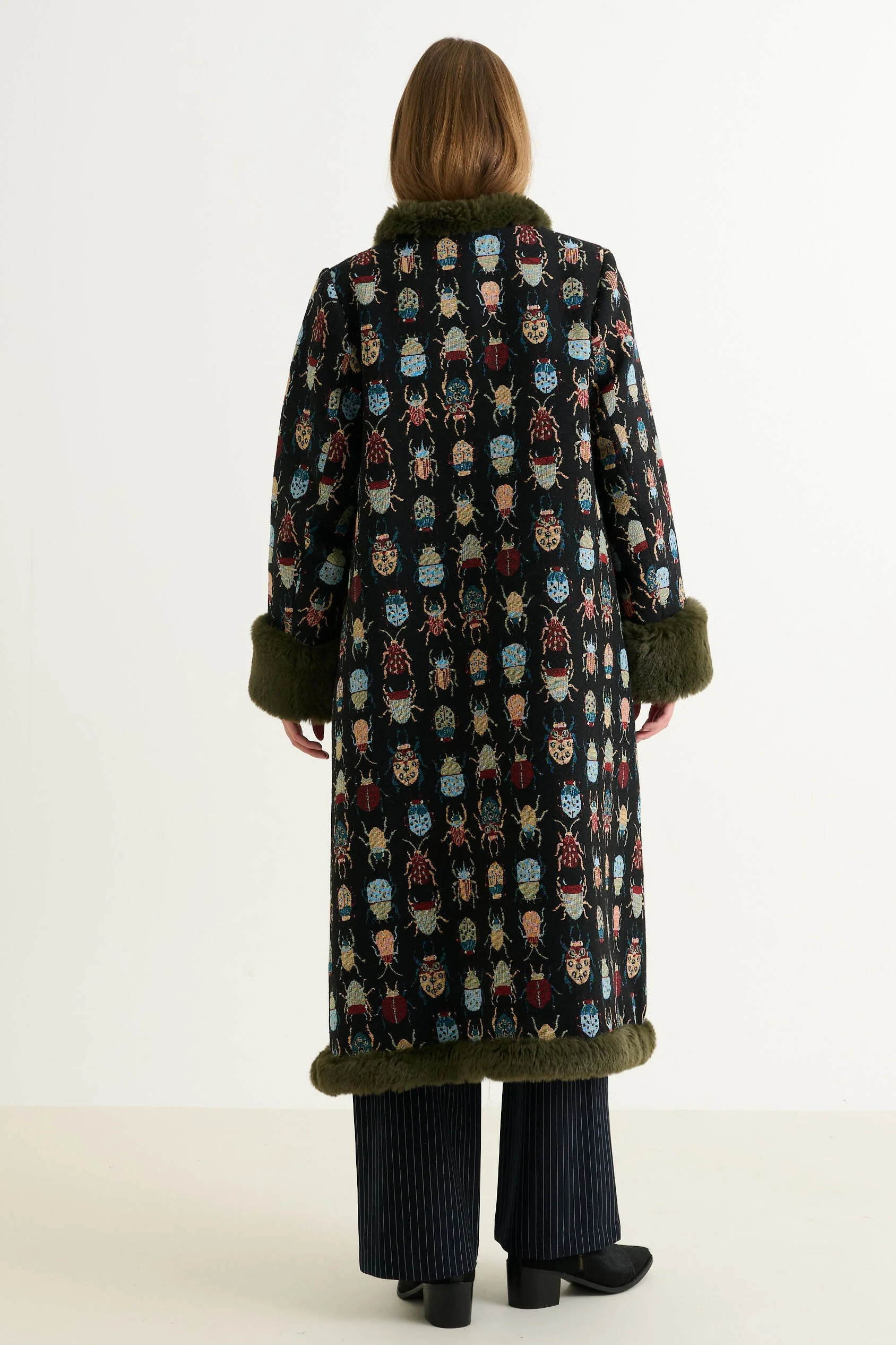 Delphia Beetlejuice Jacquard Fur Trim Coat - Image 3
