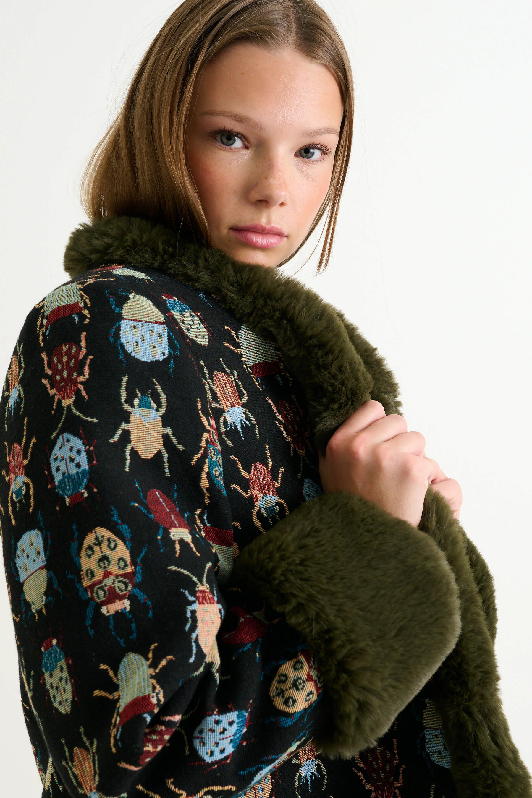 Delphia Beetlejuice Jacquard Fur Trim Coat - Image 5