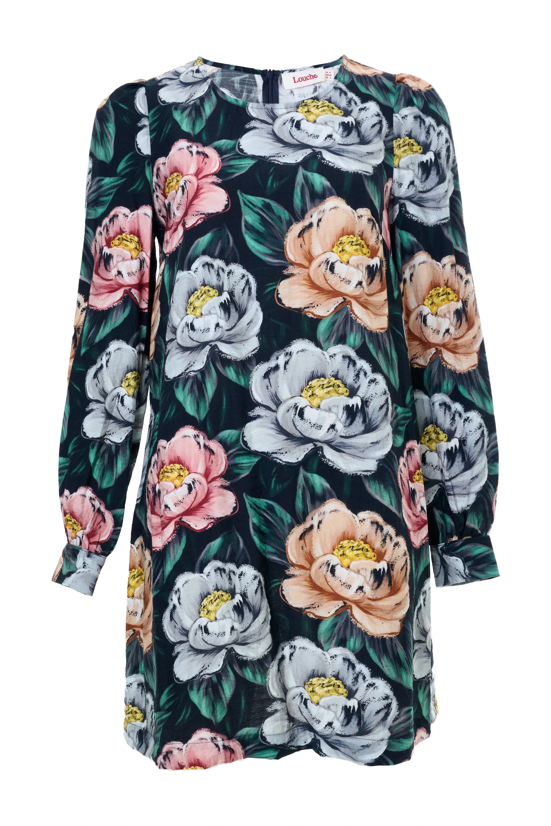 Didee Peonies Print Long Sleeve A-line Mini Dress - Black - Image 6