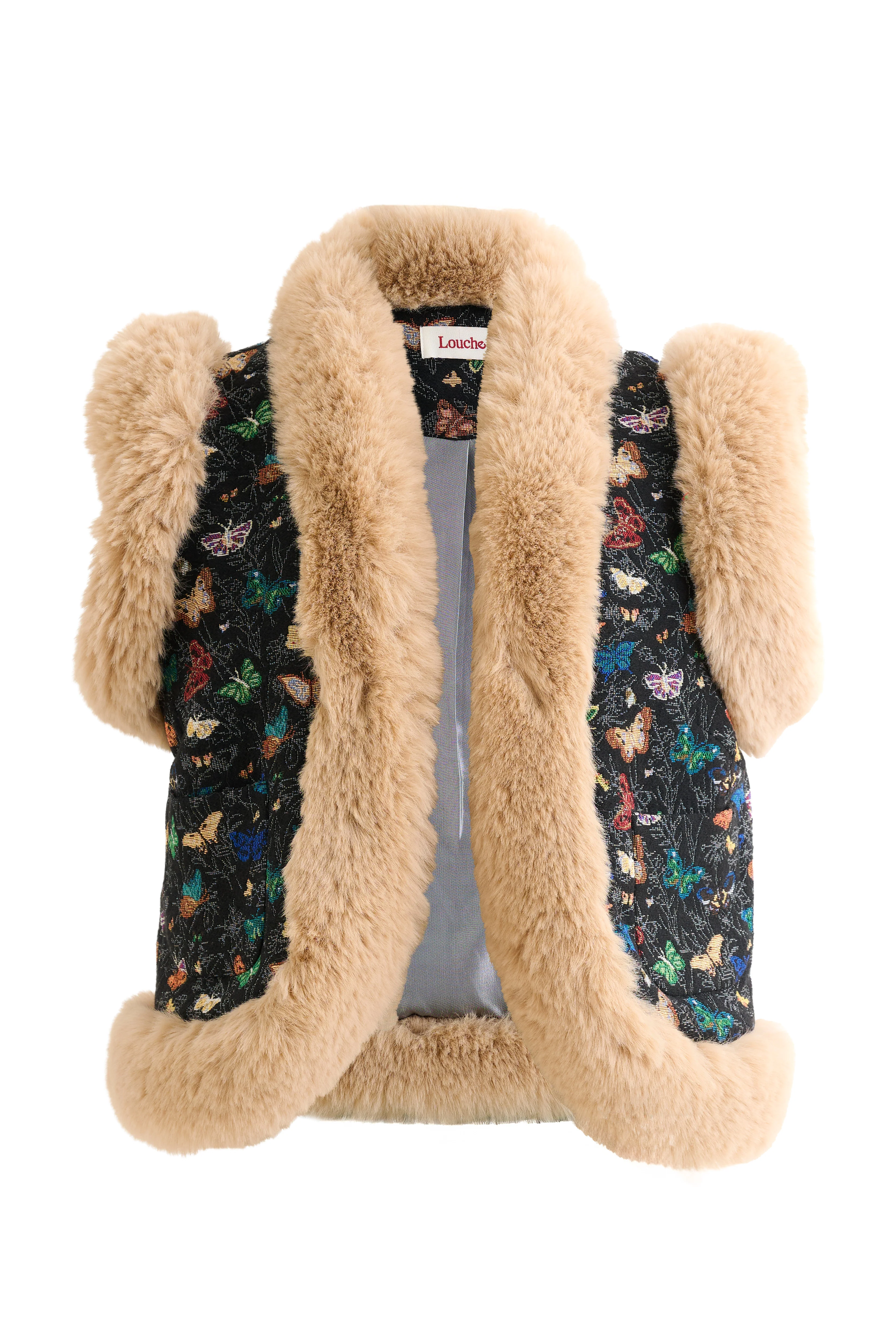 Dominica Butterfly Ball Jacquard Faux Fur Trimmed Waistcoat - Image 7