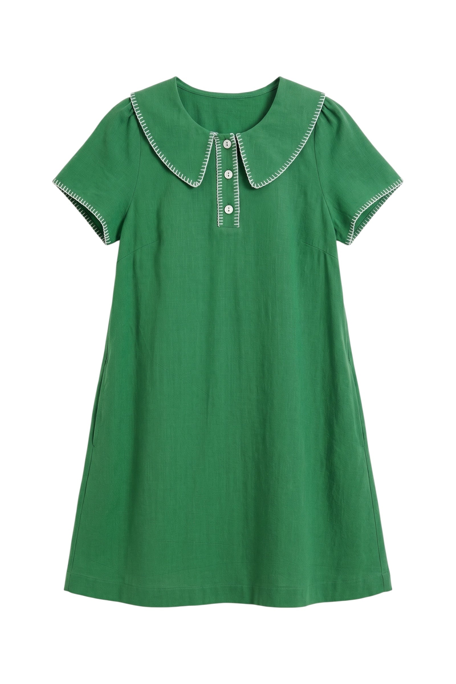 Dot Blanket Stitch A-Line Mini Dress - Green - Image 5
