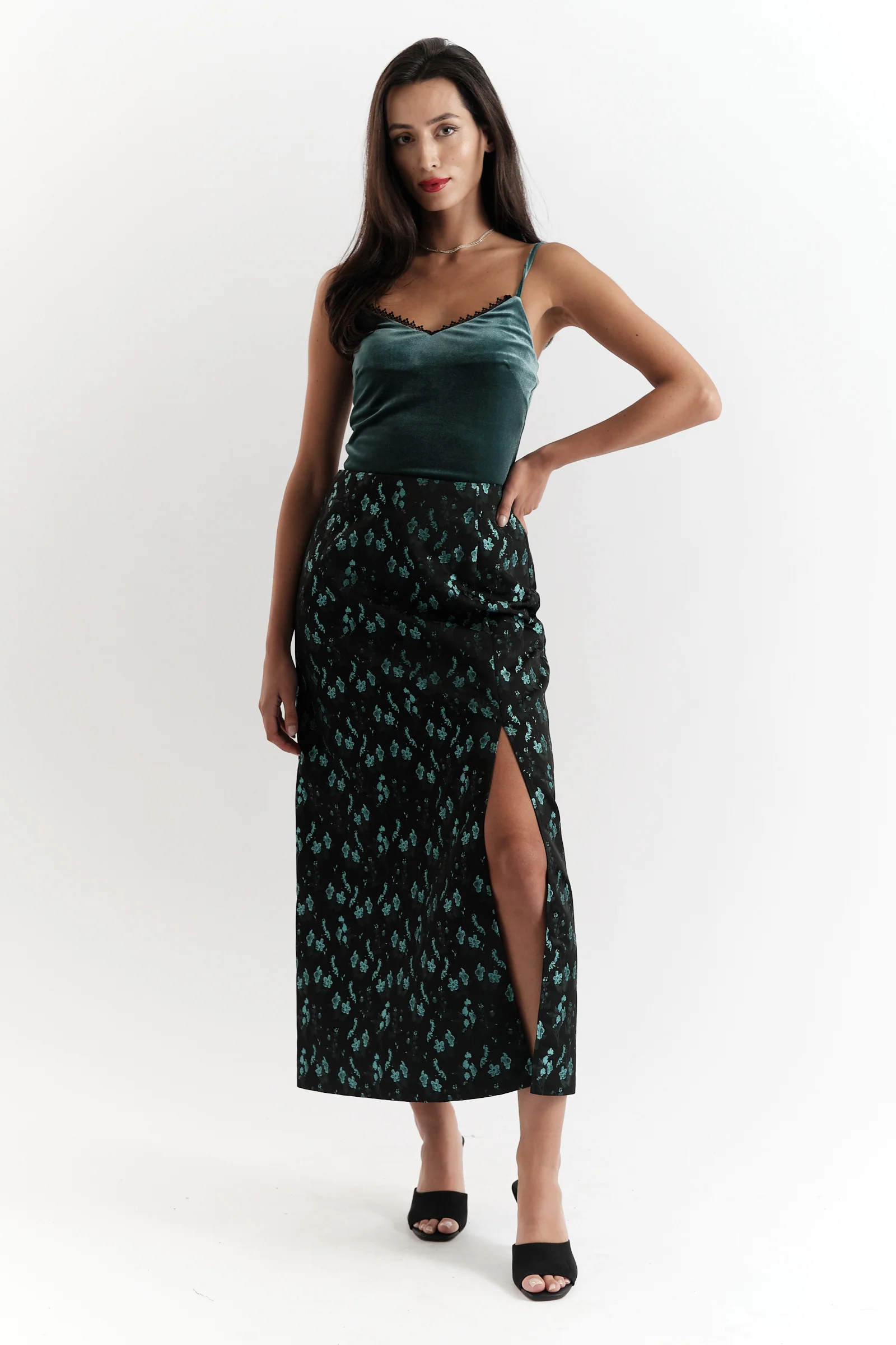 Drake Velvet Camisole in Teal - Image 4