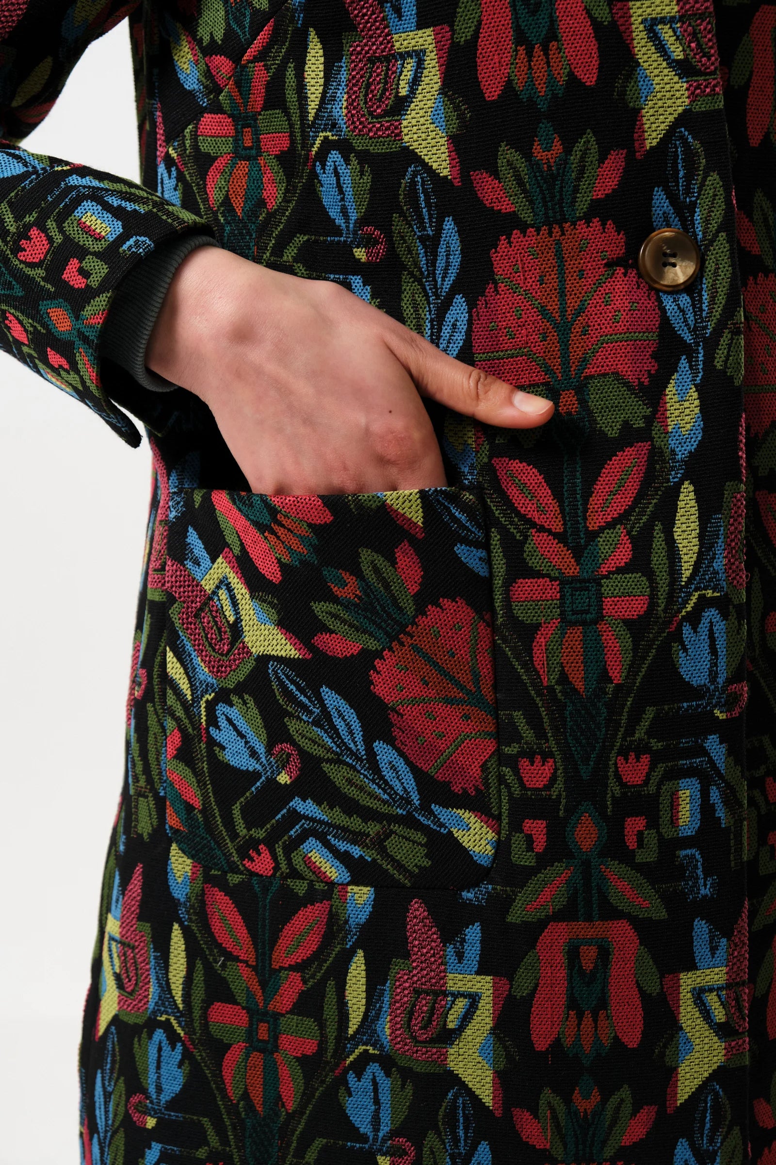 Dryden Folk Jacquard Faux Fur Collared Coat - Image 4