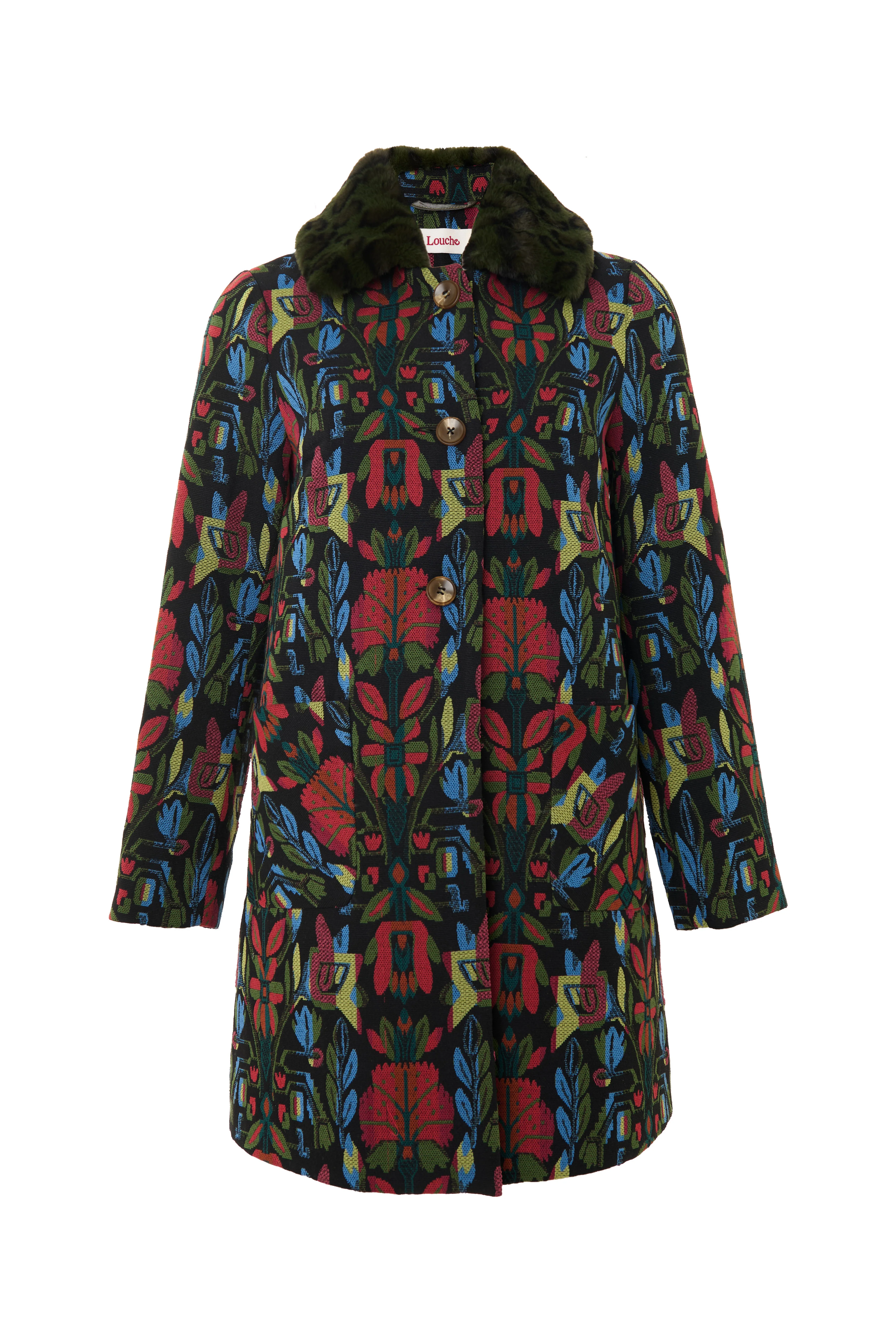 Dryden Folk Jacquard Faux Fur Collared Coat - Image 7
