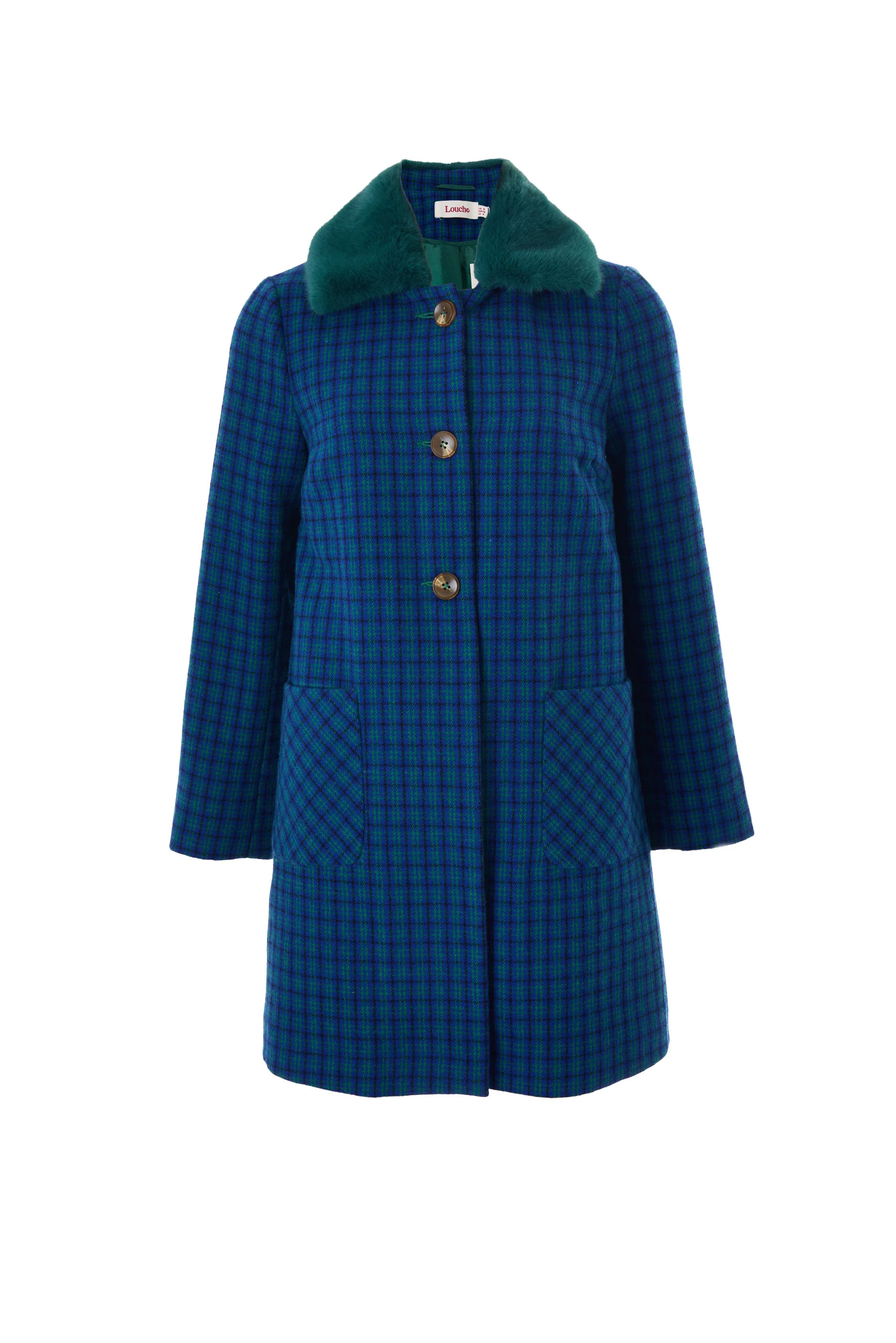 Dryden Wyoming Check Faux Fur Collar Coat - Blue - Image 8
