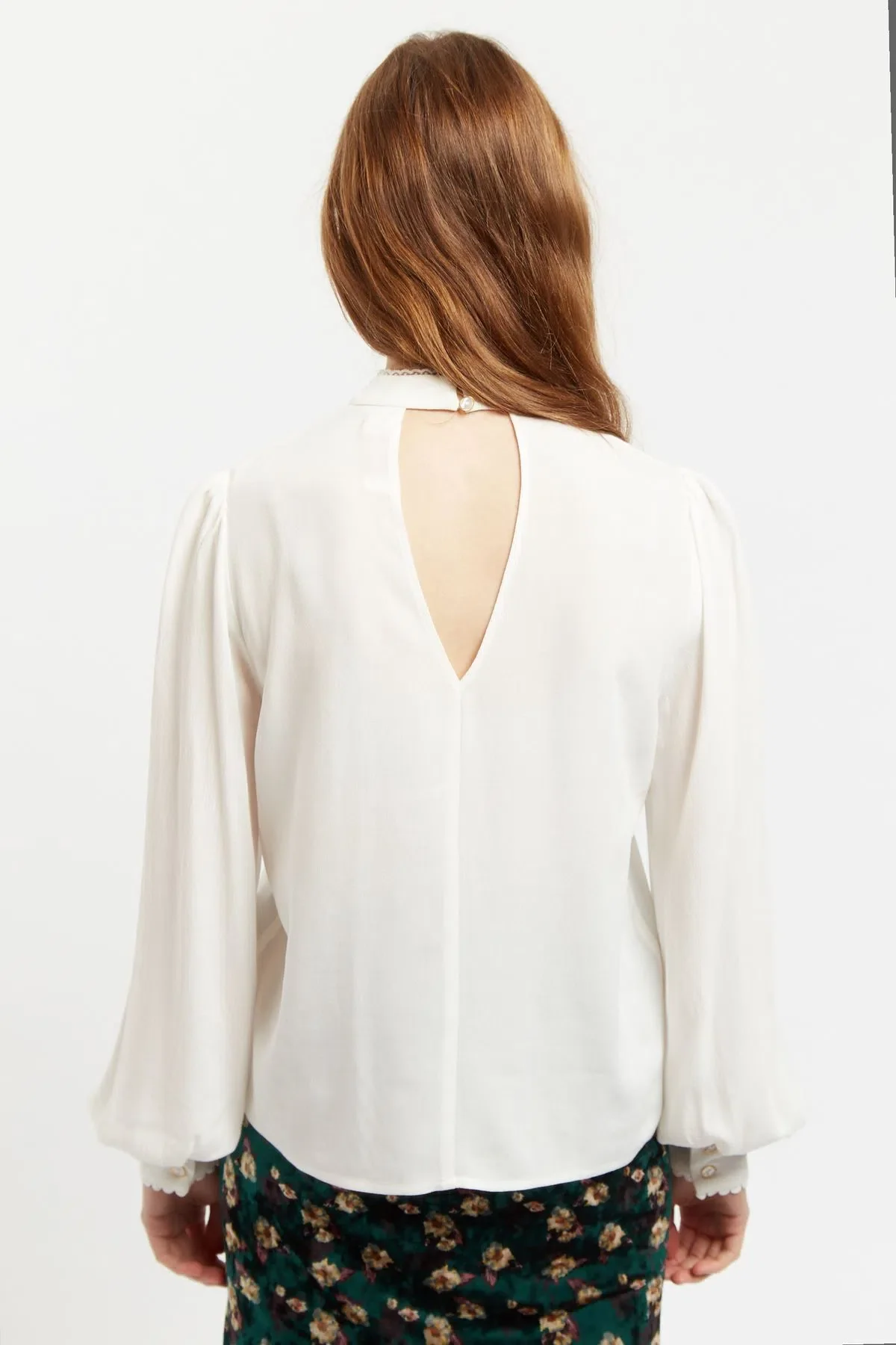 Enni White Lace Trim Long Sleeve Blouse - Image 2