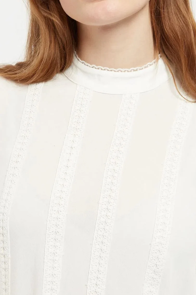Enni White Lace Trim Long Sleeve Blouse - Image 3