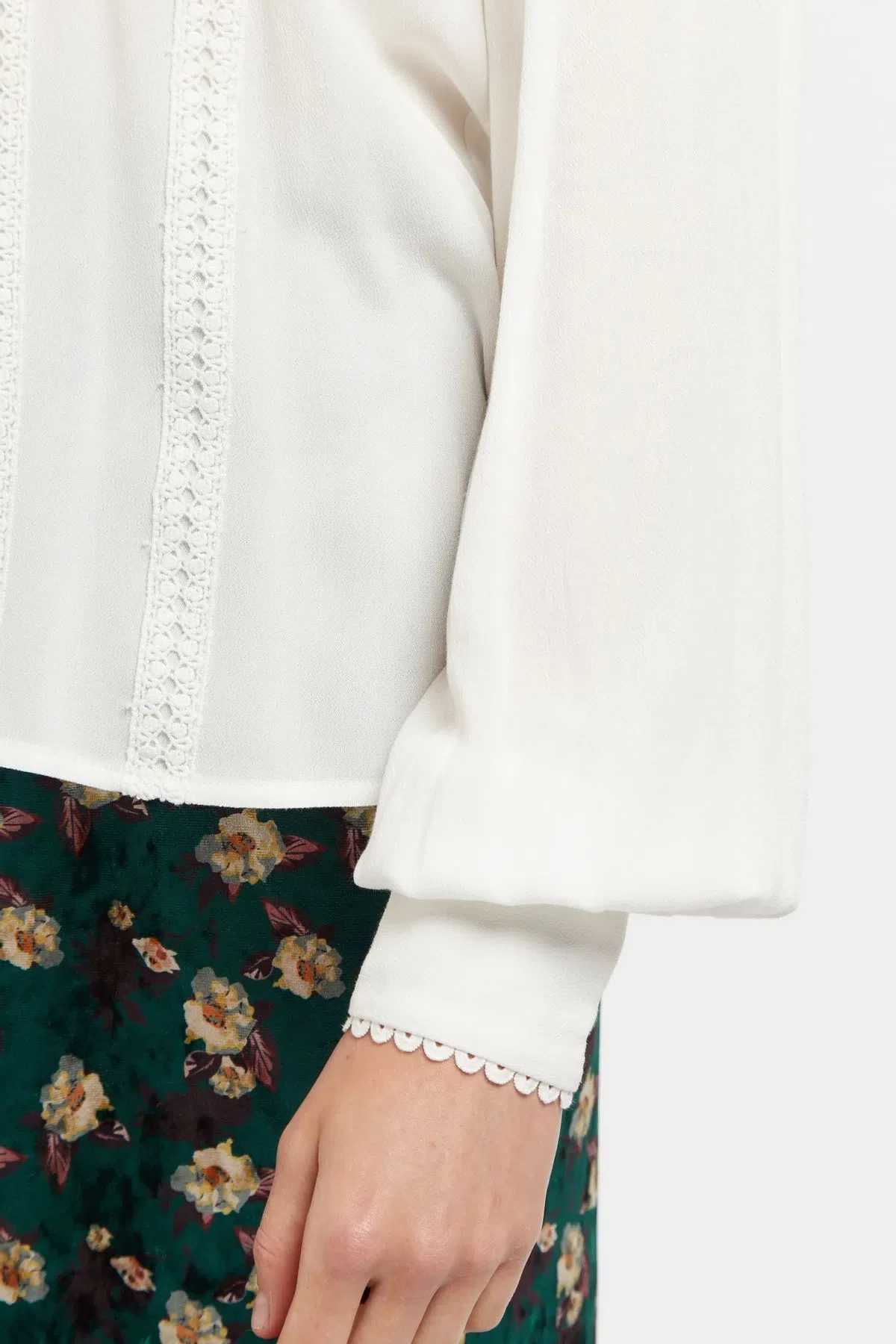 Enni White Lace Trim Long Sleeve Blouse - Image 4