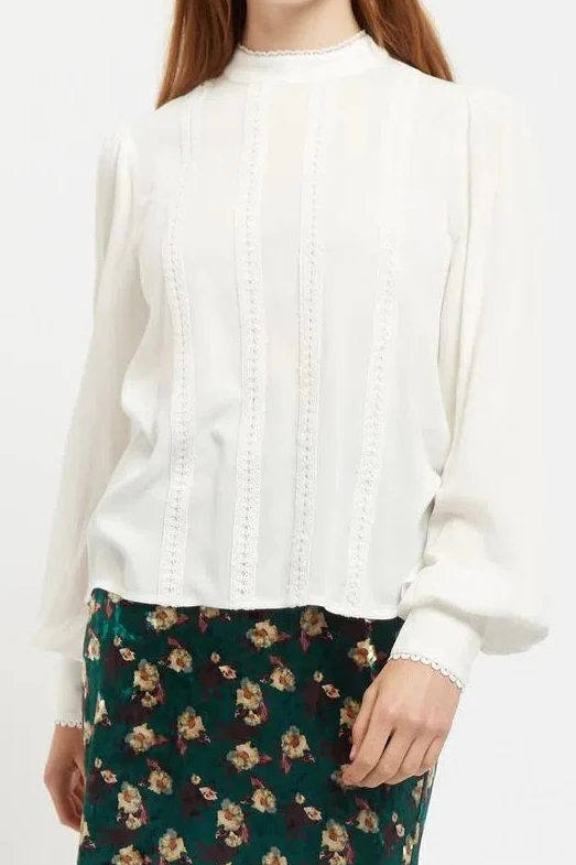 Enni White Lace Trim Long Sleeve Blouse - Image 5