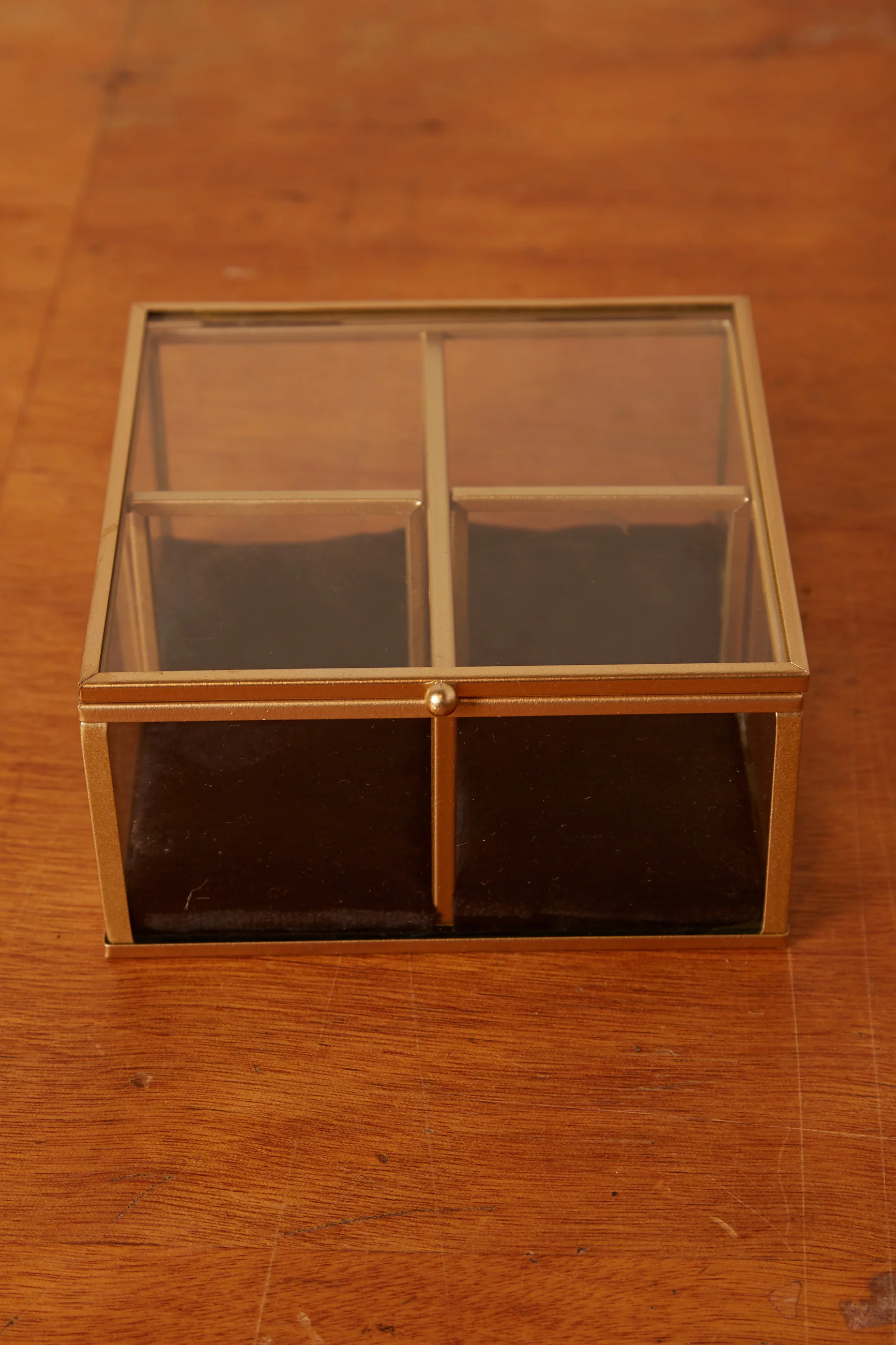 Four Section Velvet Lined Glass Trinket Box - Black - Image 4