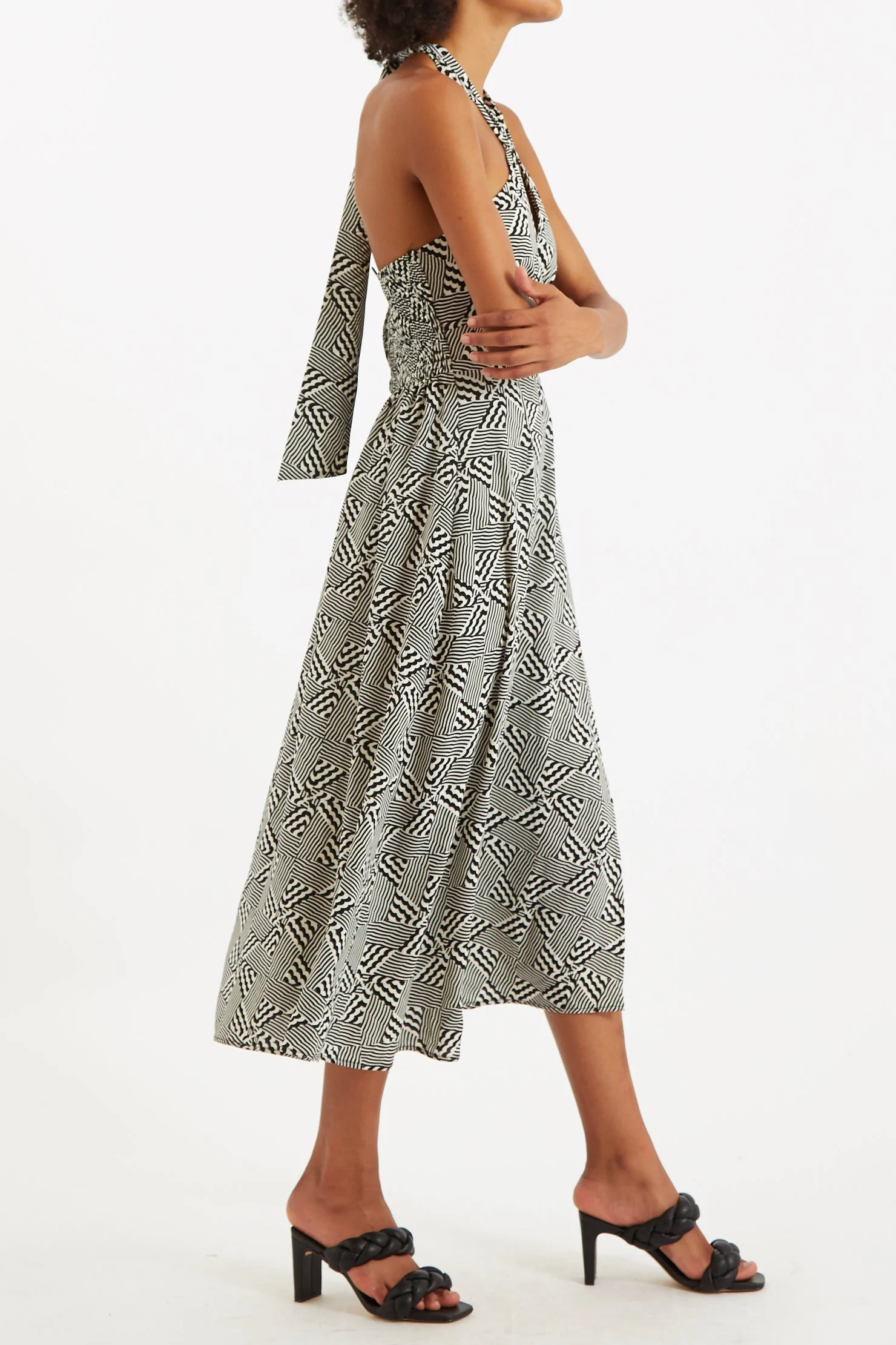 Geri 60s Patchwork Tie Neck Halter Midi Dress - Image 3