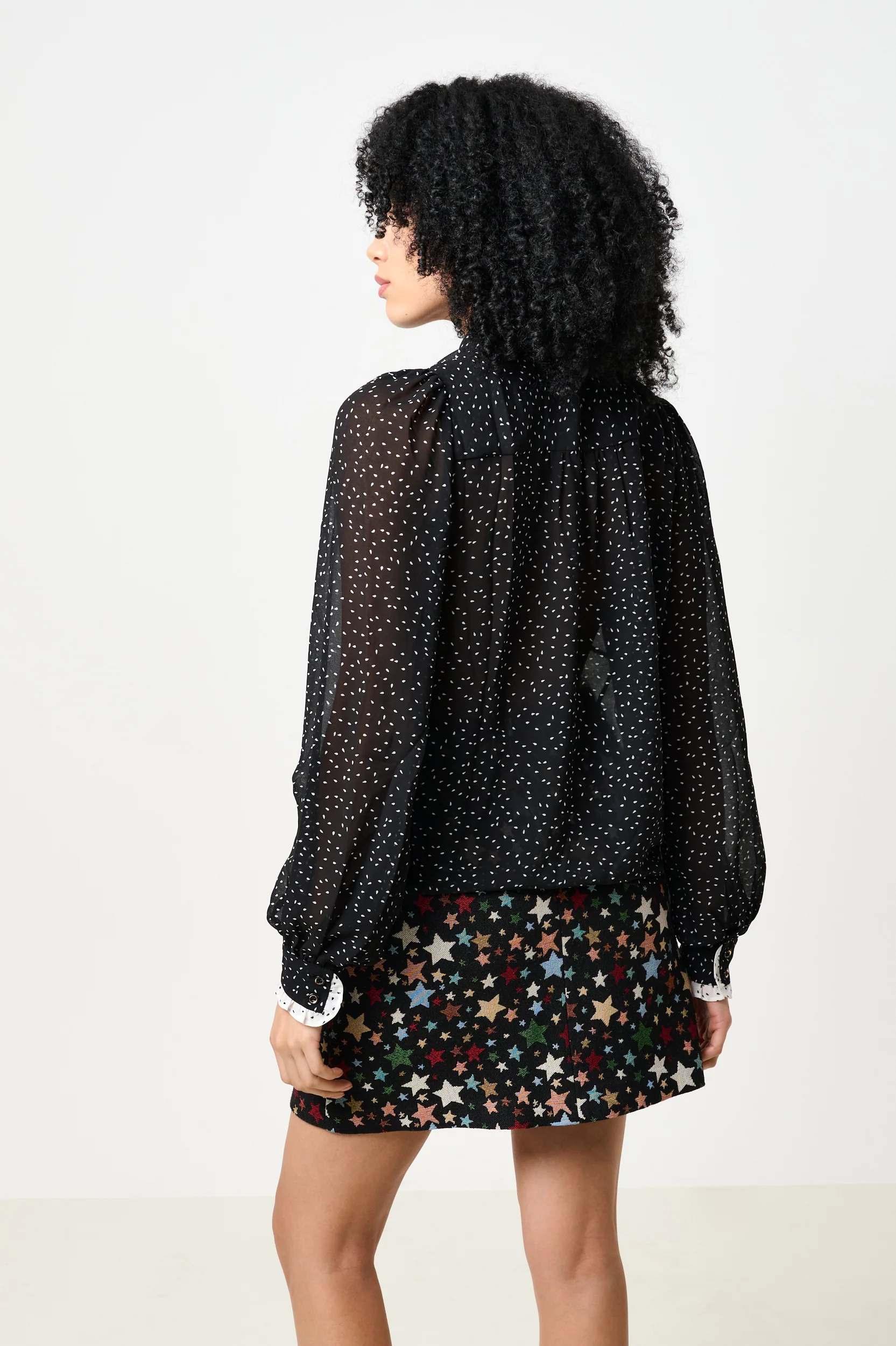Gisla Raindrop Contrast Frill Long Sleeve Blouse - Black - Image 2