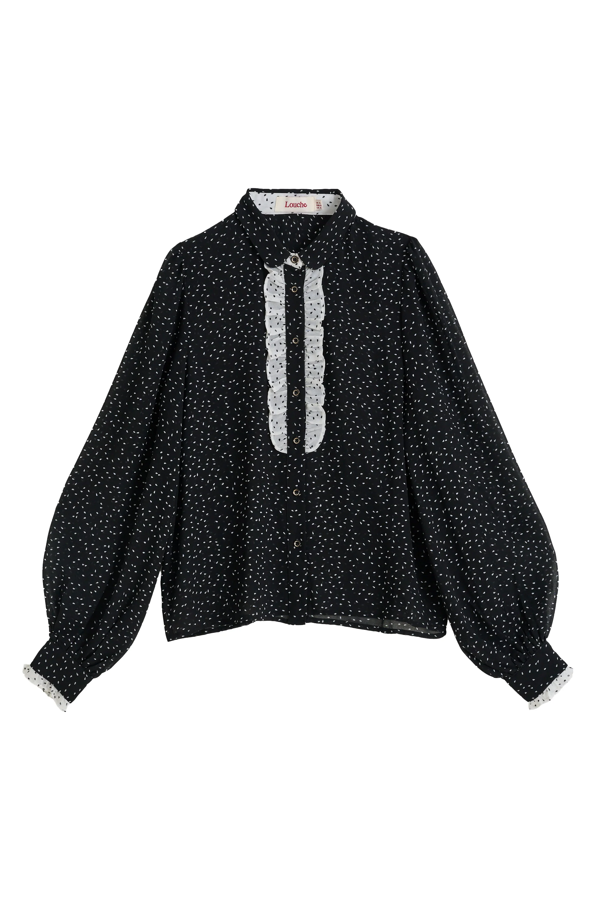 Gisla Raindrop Contrast Frill Long Sleeve Blouse - Black - Image 7