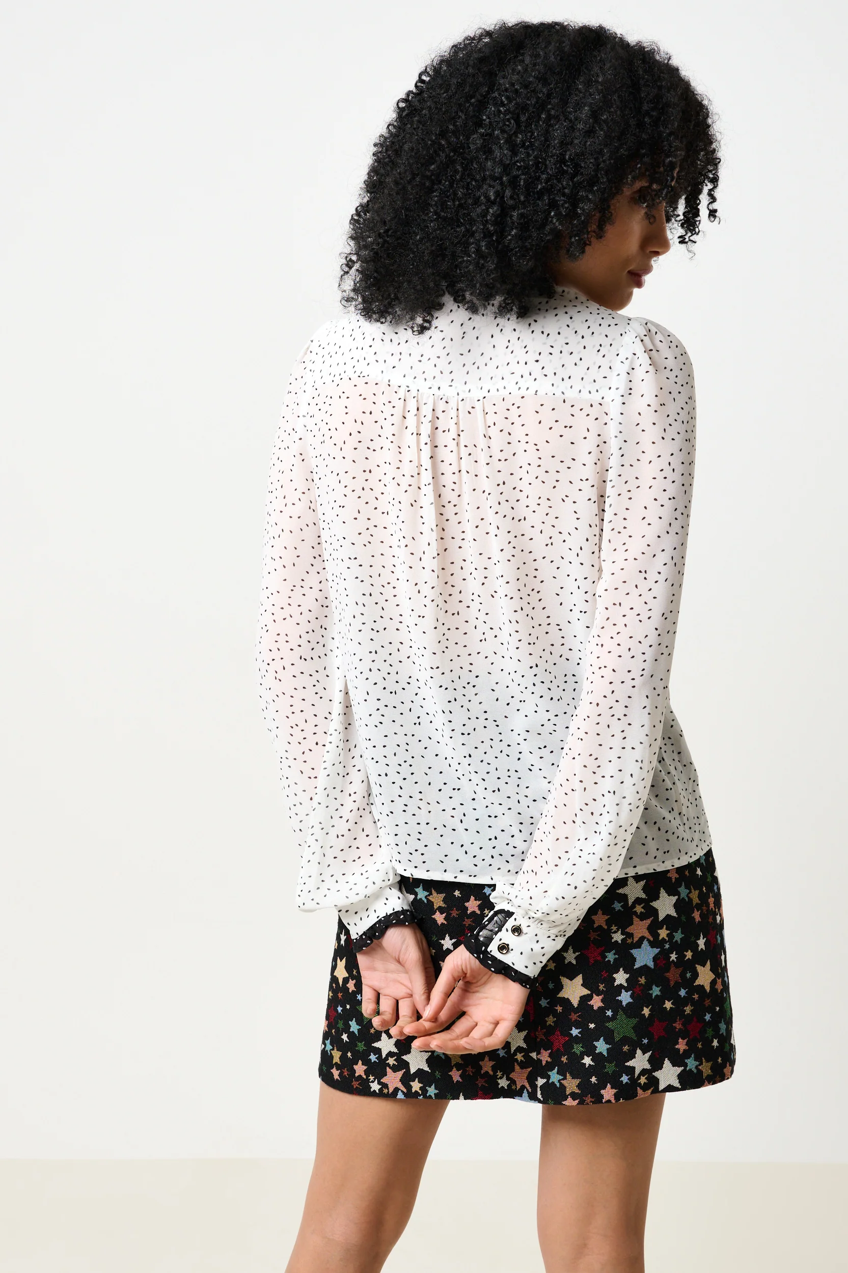 Gisla Raindrop Contrast Frill Long Sleeve Blouse - White - Image 2