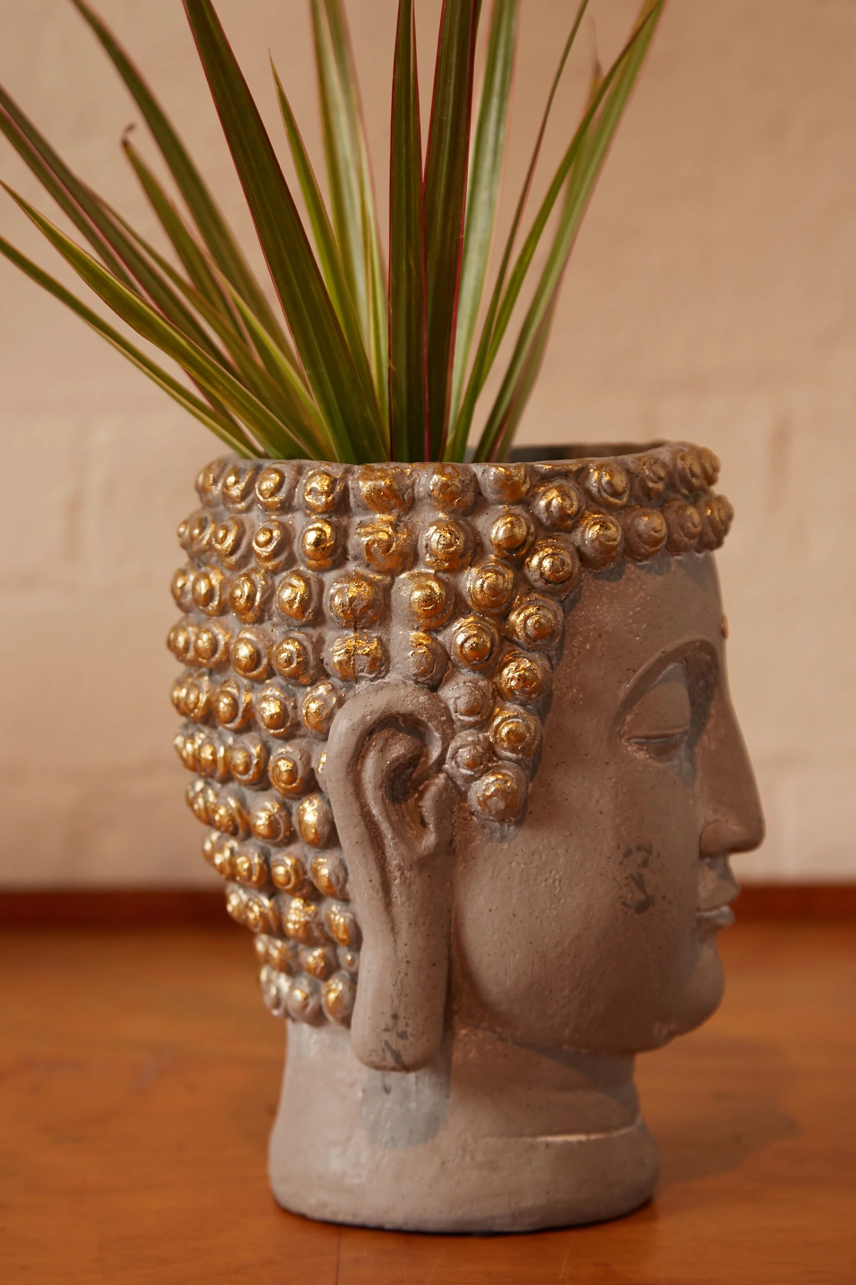 Gold Decorated Buddha Head Planter - Image 3