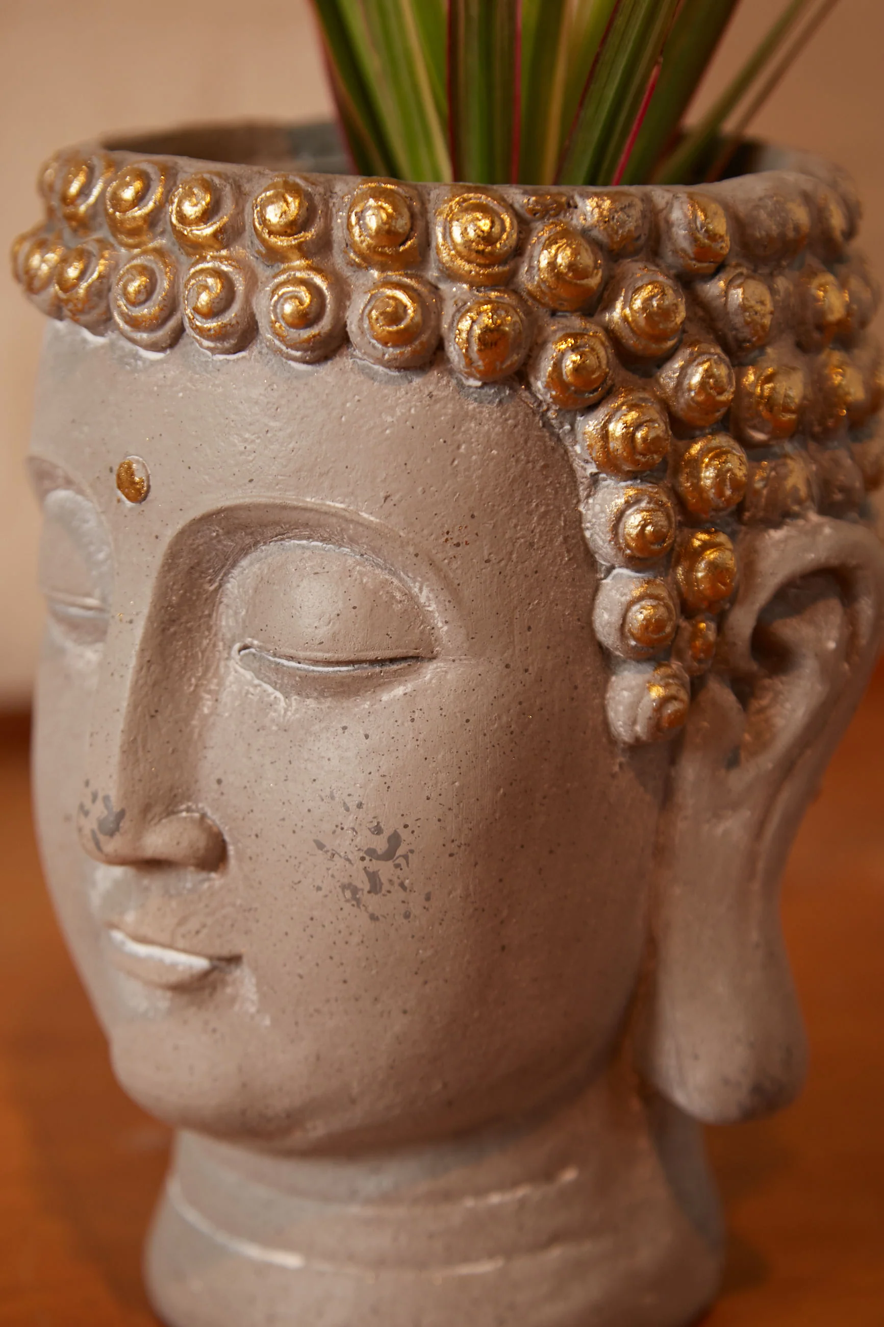 Gold Decorated Buddha Head Planter - Image 5