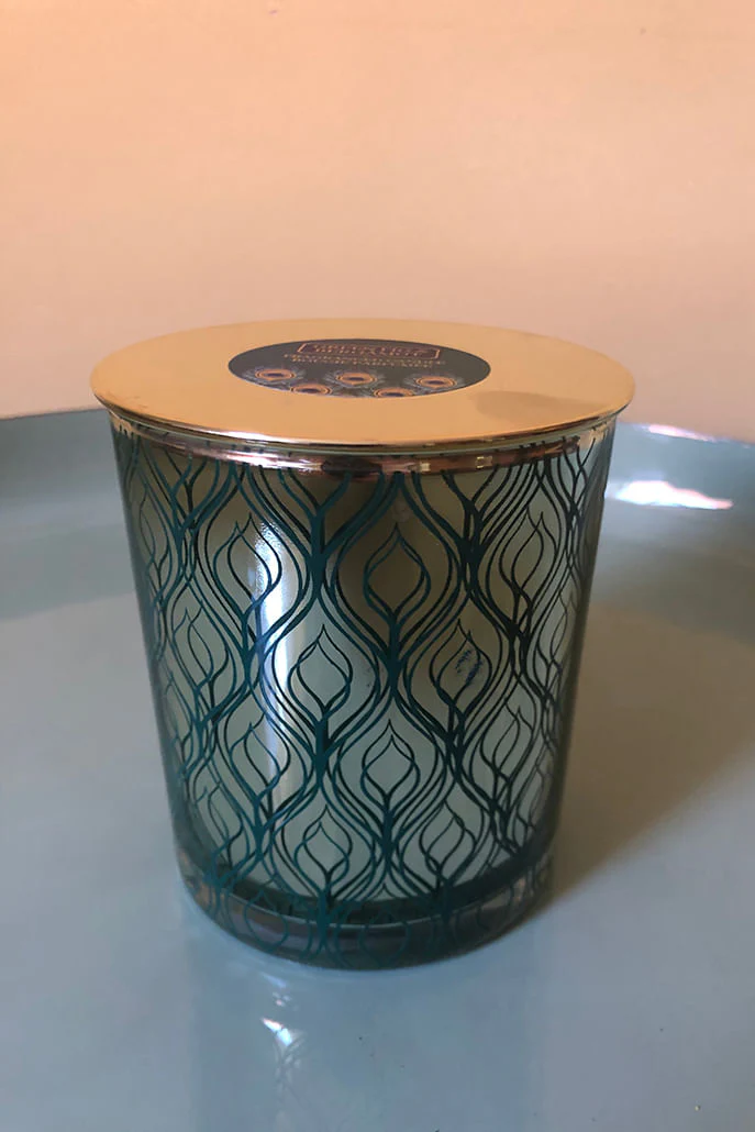 Fig And Bergamot Peacock Design Glass Filled Candle Fig With Lid - Image 2