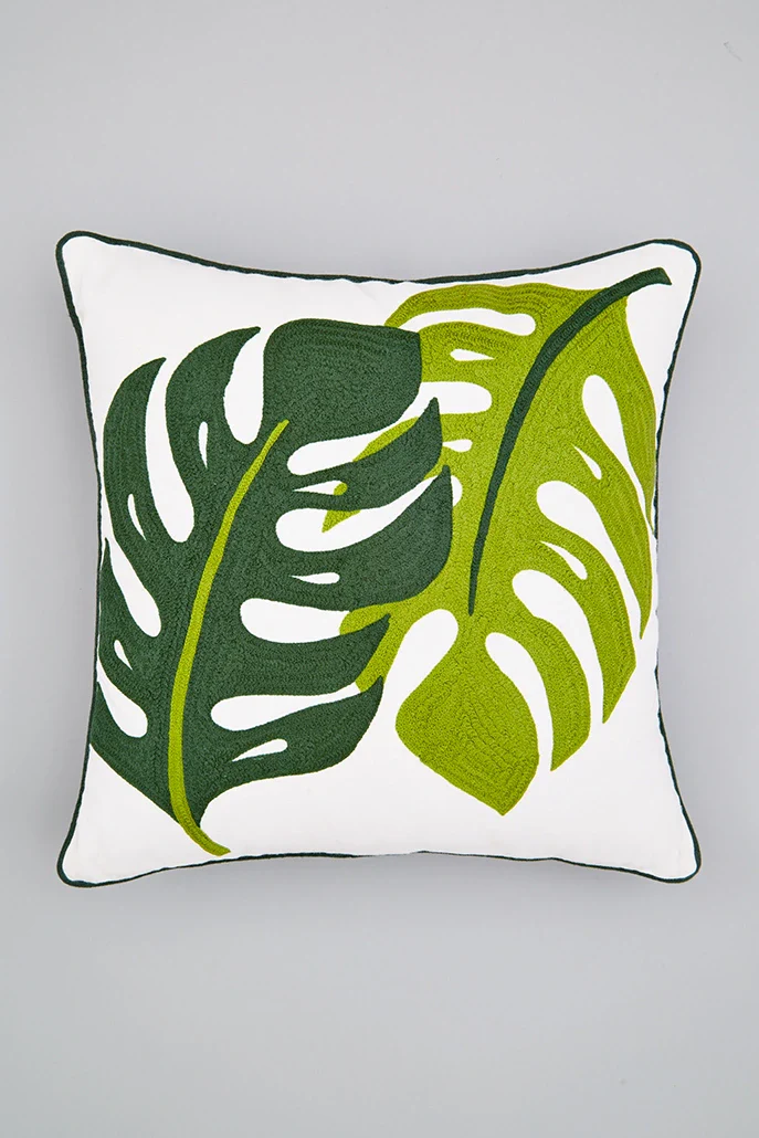 Monstera Embroidered Leaf Cushion - Image 2