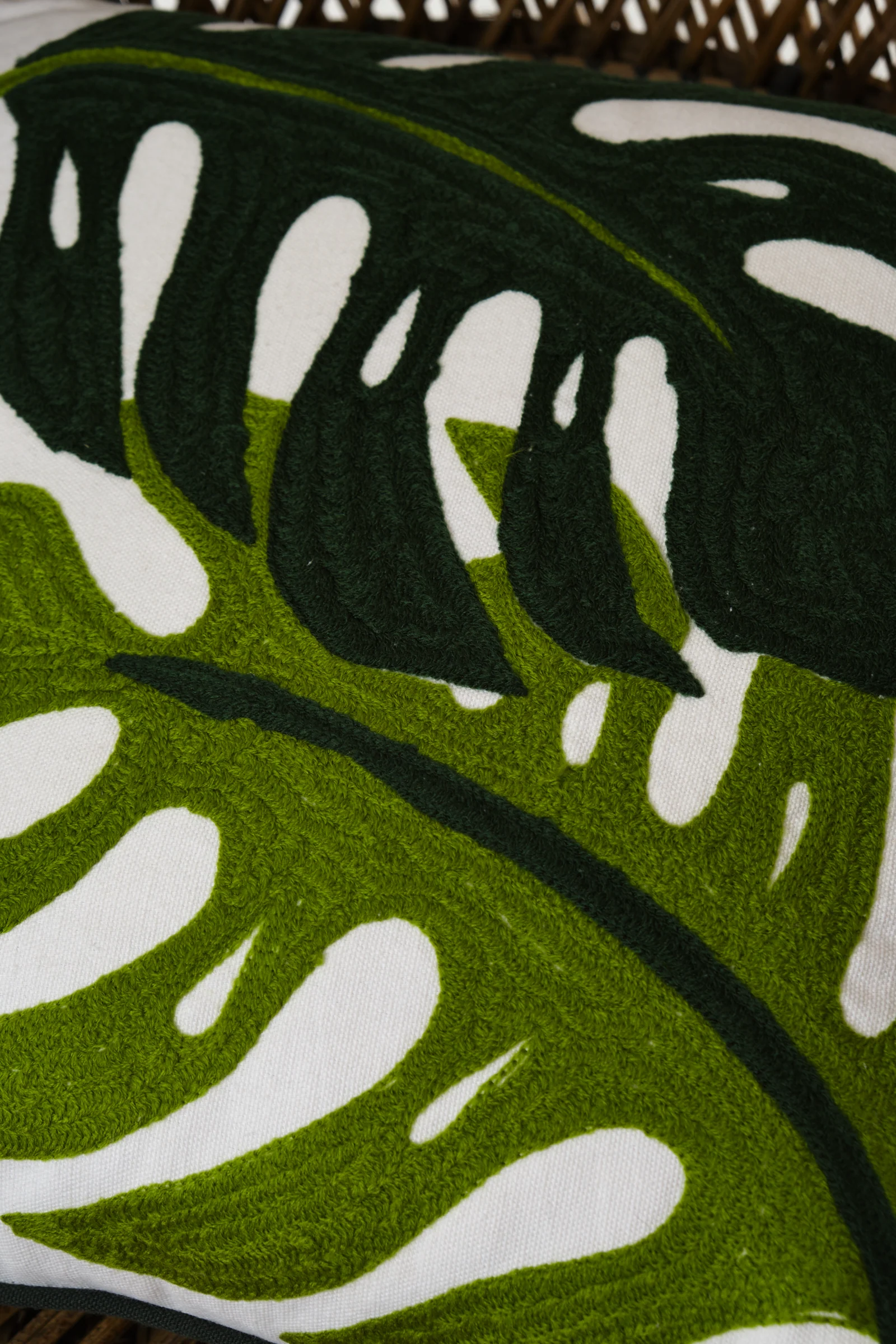 Monstera Embroidered Leaf Cushion - Image 4