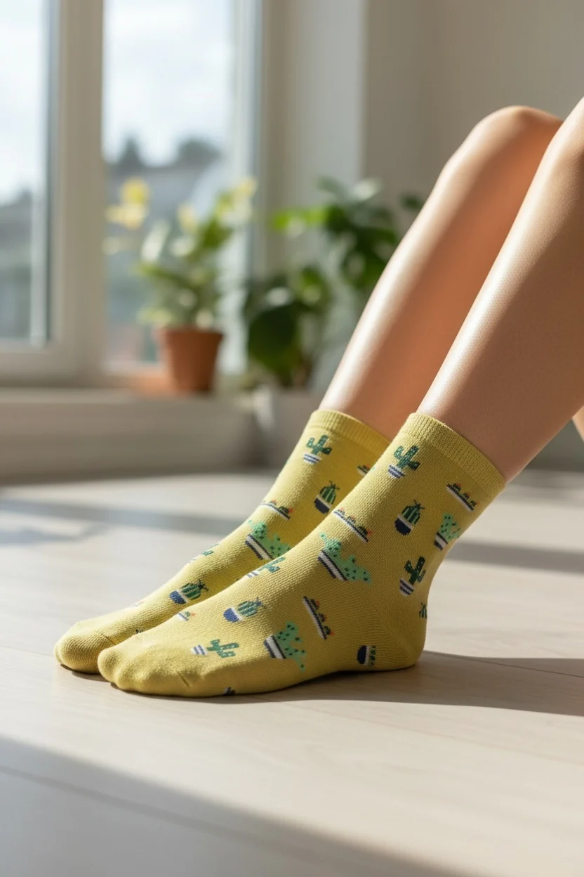 Gwen Cactus Pattern Socks Mustard