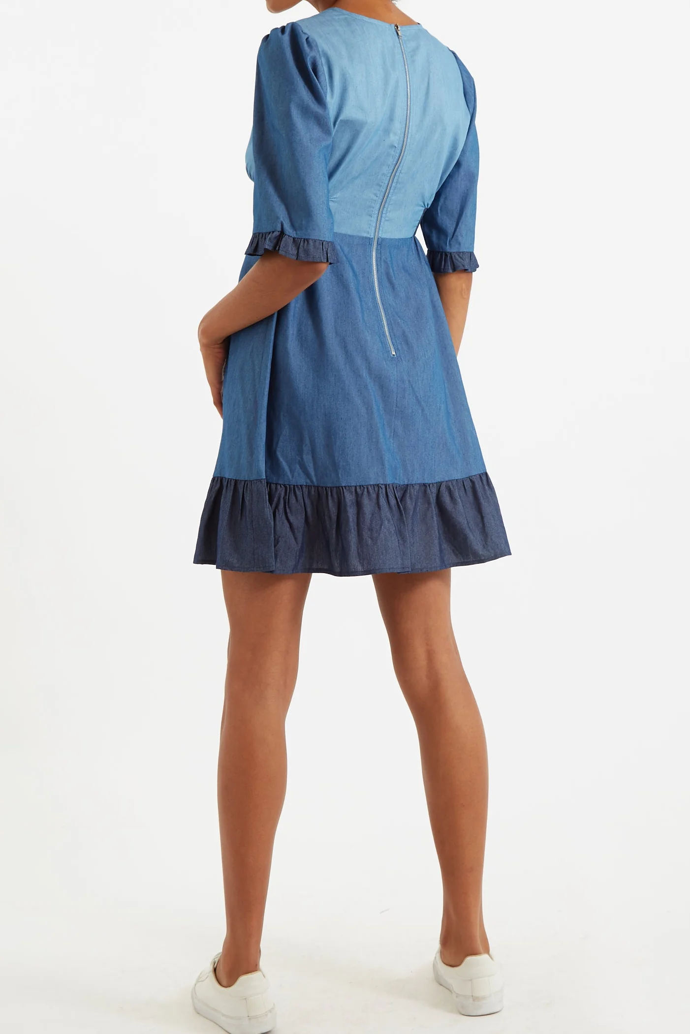 Honie Double Denim V-Neck Mini Dress - Image 2