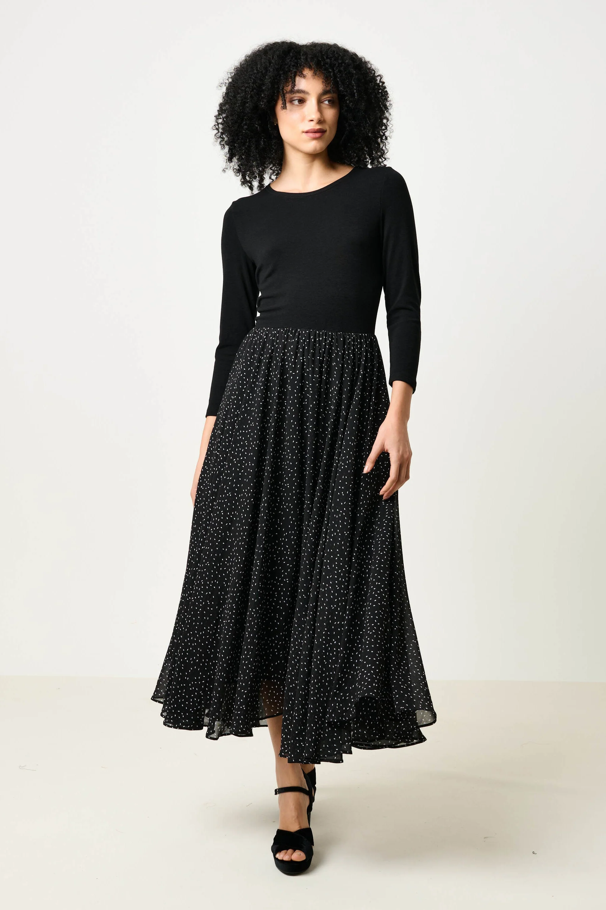 Huxley Raindrop Jersey Top Printed Circle Skirt Maxi Dress - Black - Image 4