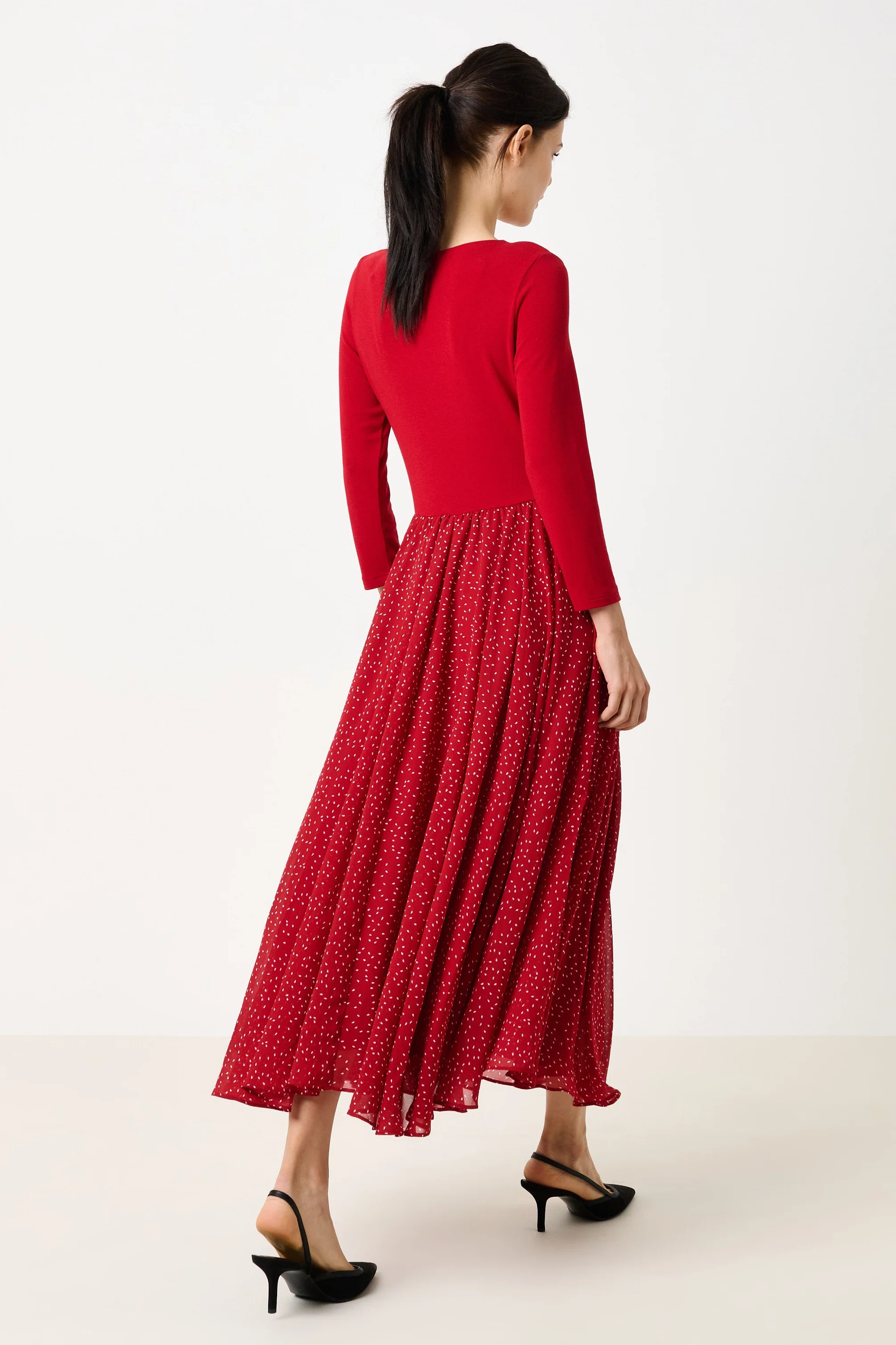 Huxley Raindrop Jersey Top Printed Circle Skirt Maxi Dress - Red - Image 2