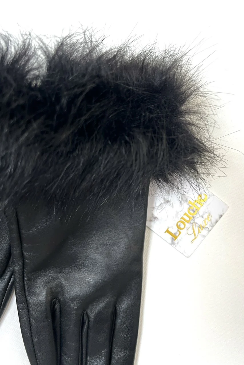 Isla Black Leather Cuffed Faux Fur Gloves - Image 3