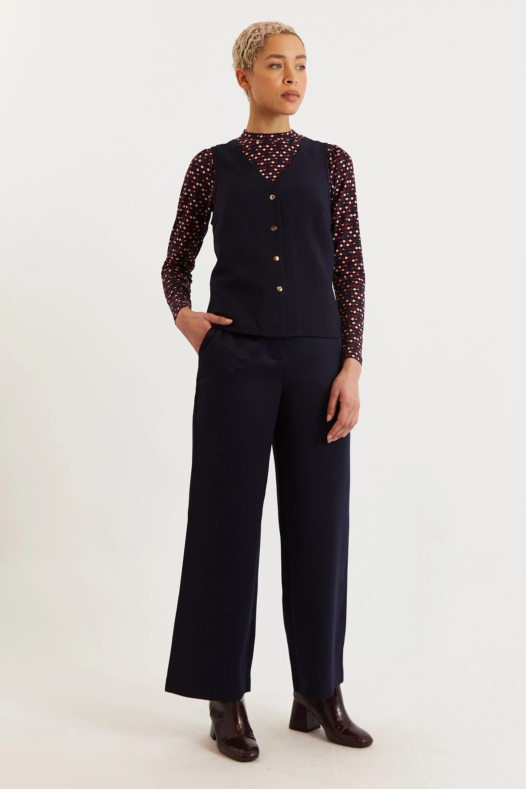 Jakson Sustainable Satin Back Crepe Waistcoat - Navy - Image 6