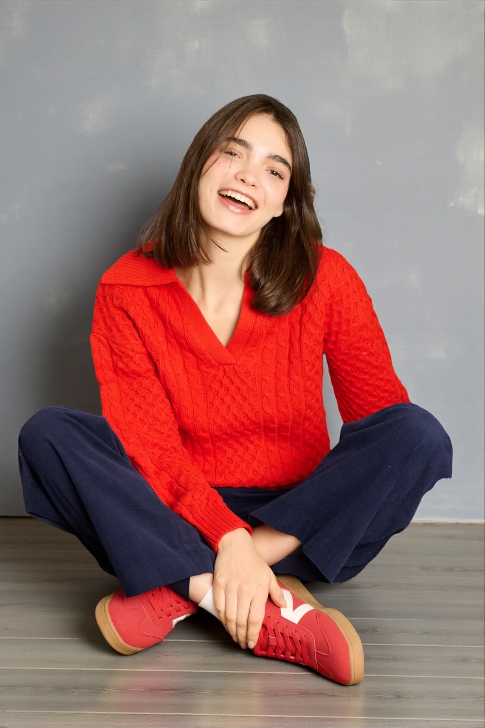 Jamie Cable Collar Jumper - Red - Image 5