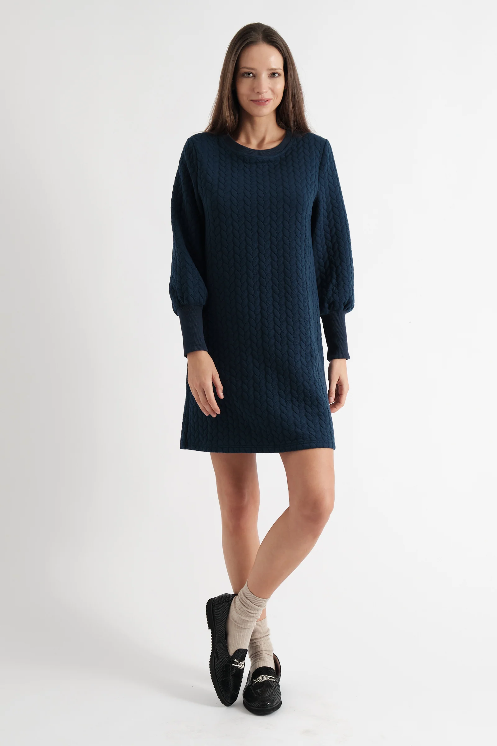 Jessika Plait Mini Dress in Navy - Image 4