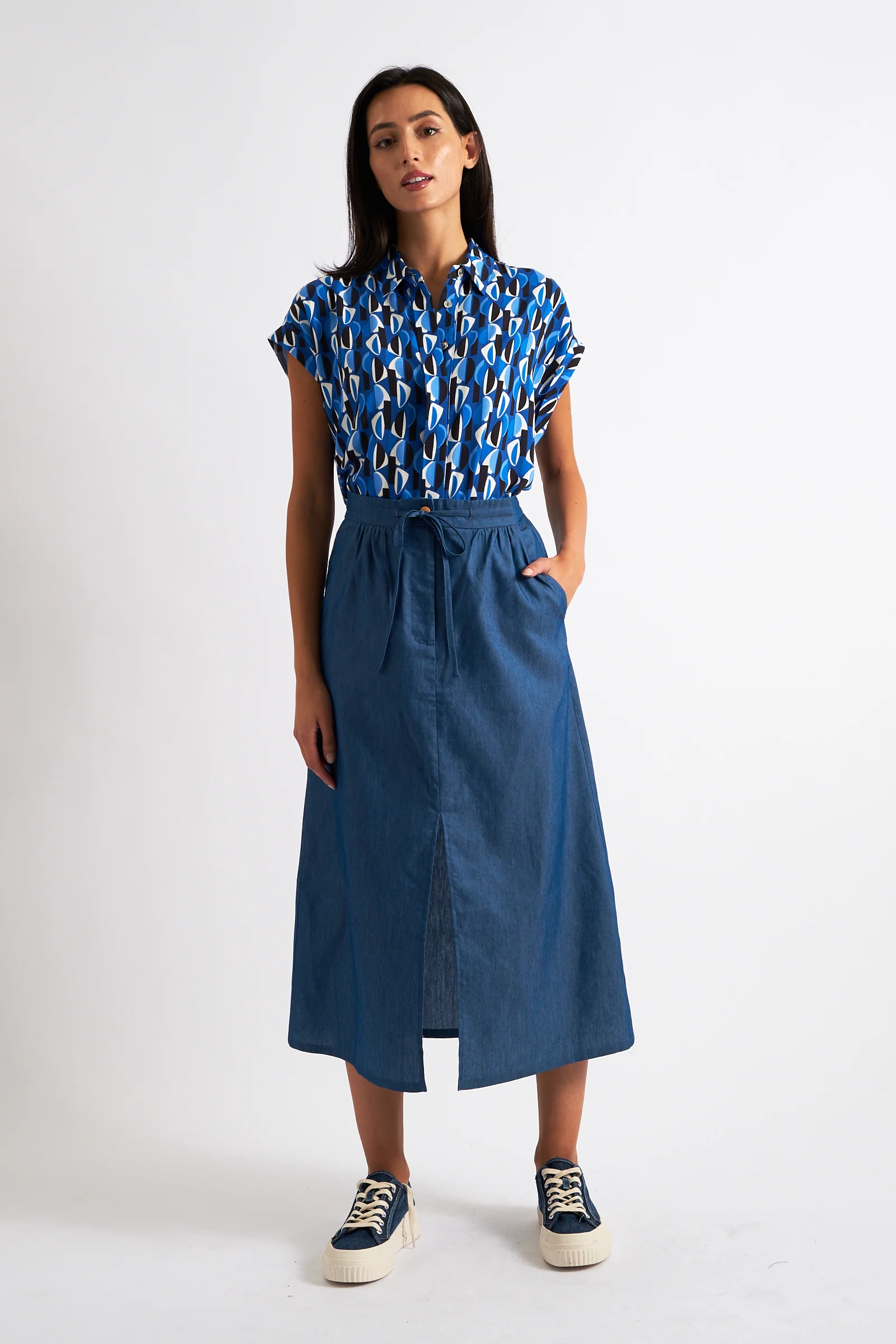 Jessy Chambray Straight Midi Skirt - Image 5